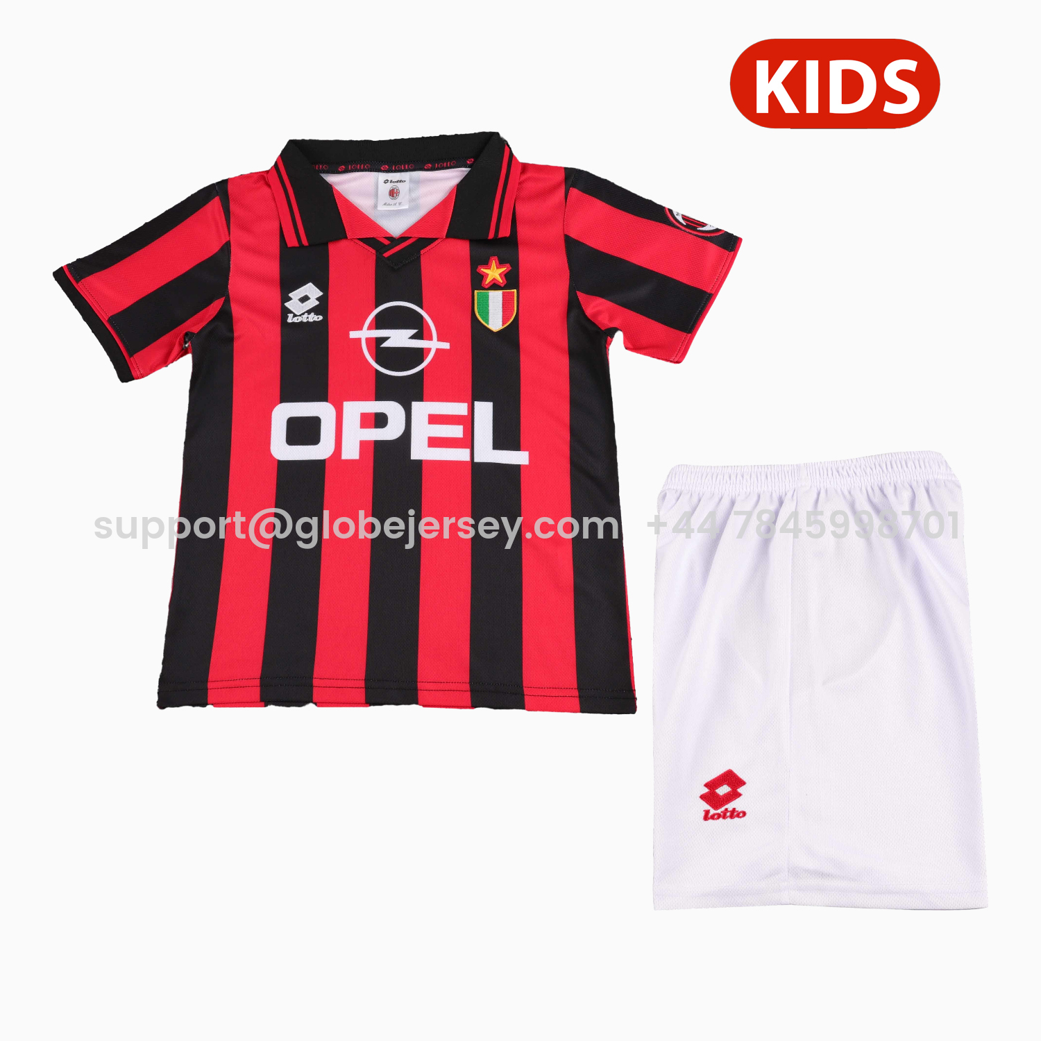 GlobeJersey-Retro AC Milan 1996-97 Home Kids Kit
