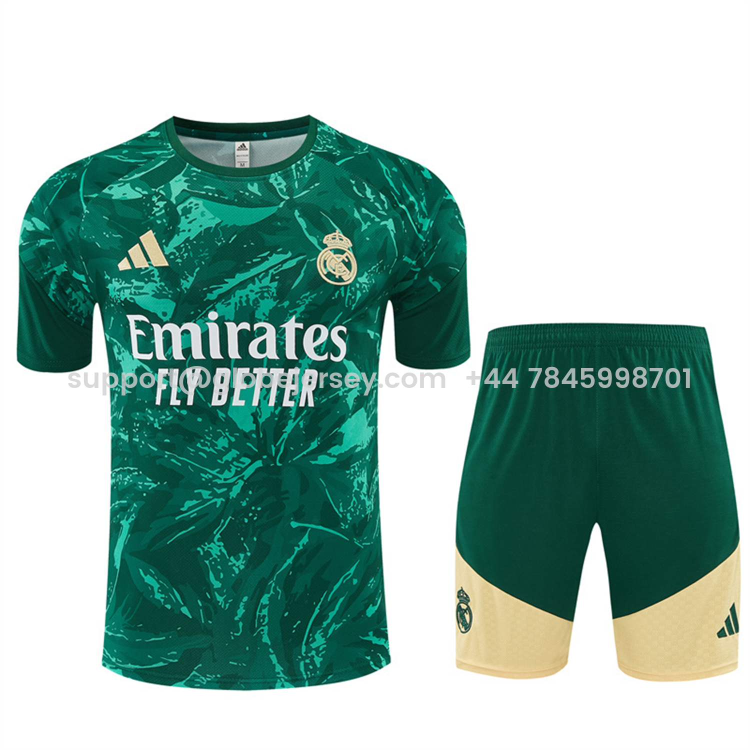 GlobeJersey-Real Madrid 26-27 Kids Short-Sleeve Training Set - Green Camouflage Top & Green Shorts