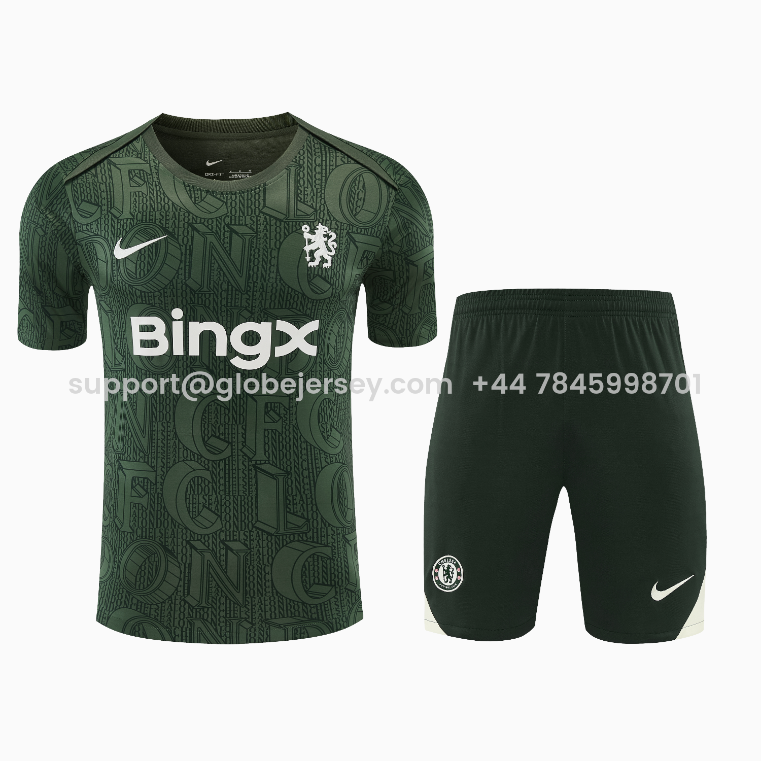 GlobeJersey-C.H.E.L.S.E.A 25-26 Short-Sleeve Training Set - Dark Green Top & Dark Green Pants