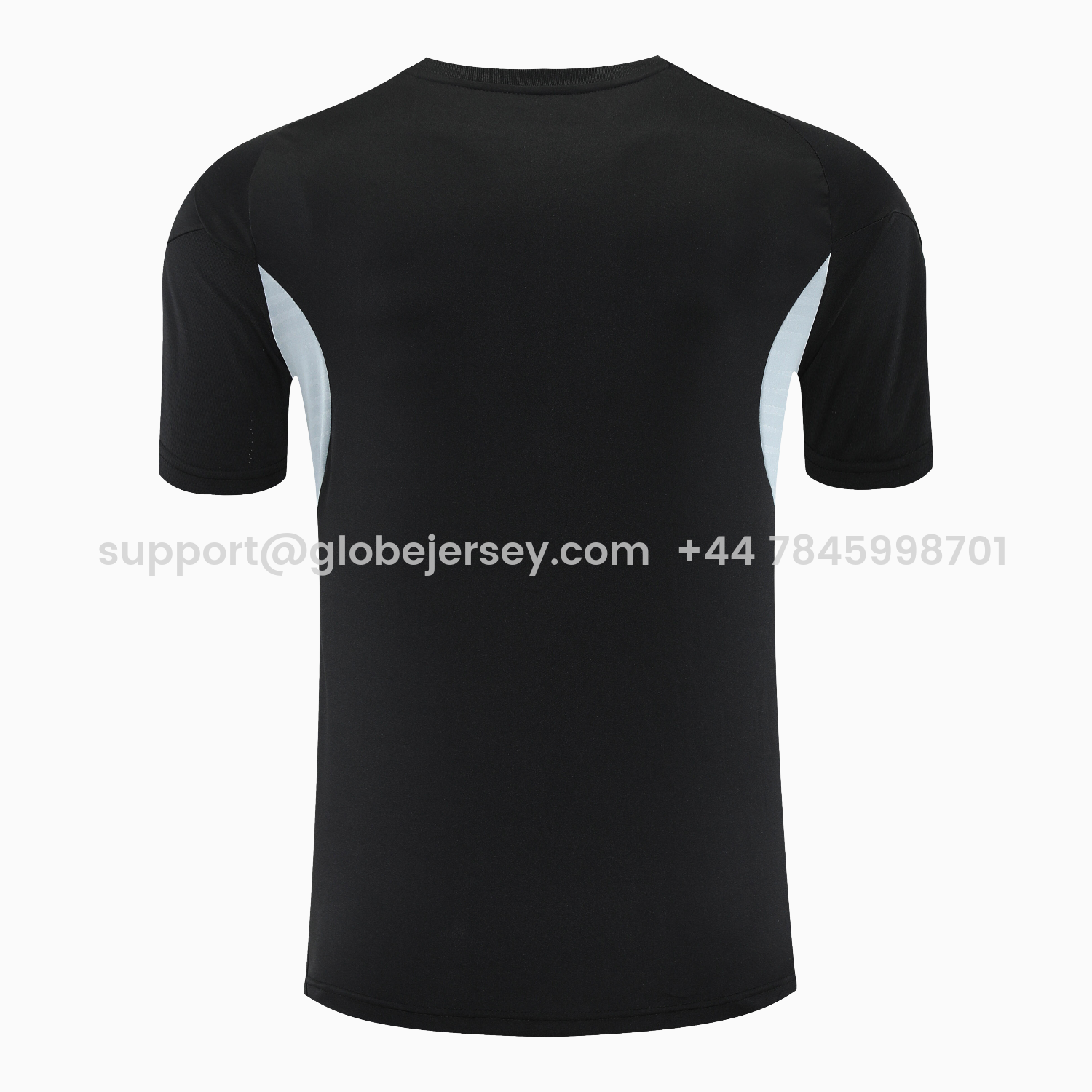 GlobeJersey-Real Madrid 25-26 Short-Sleeve Training Set - Light Grey Stripes Black Top & Black Shorts