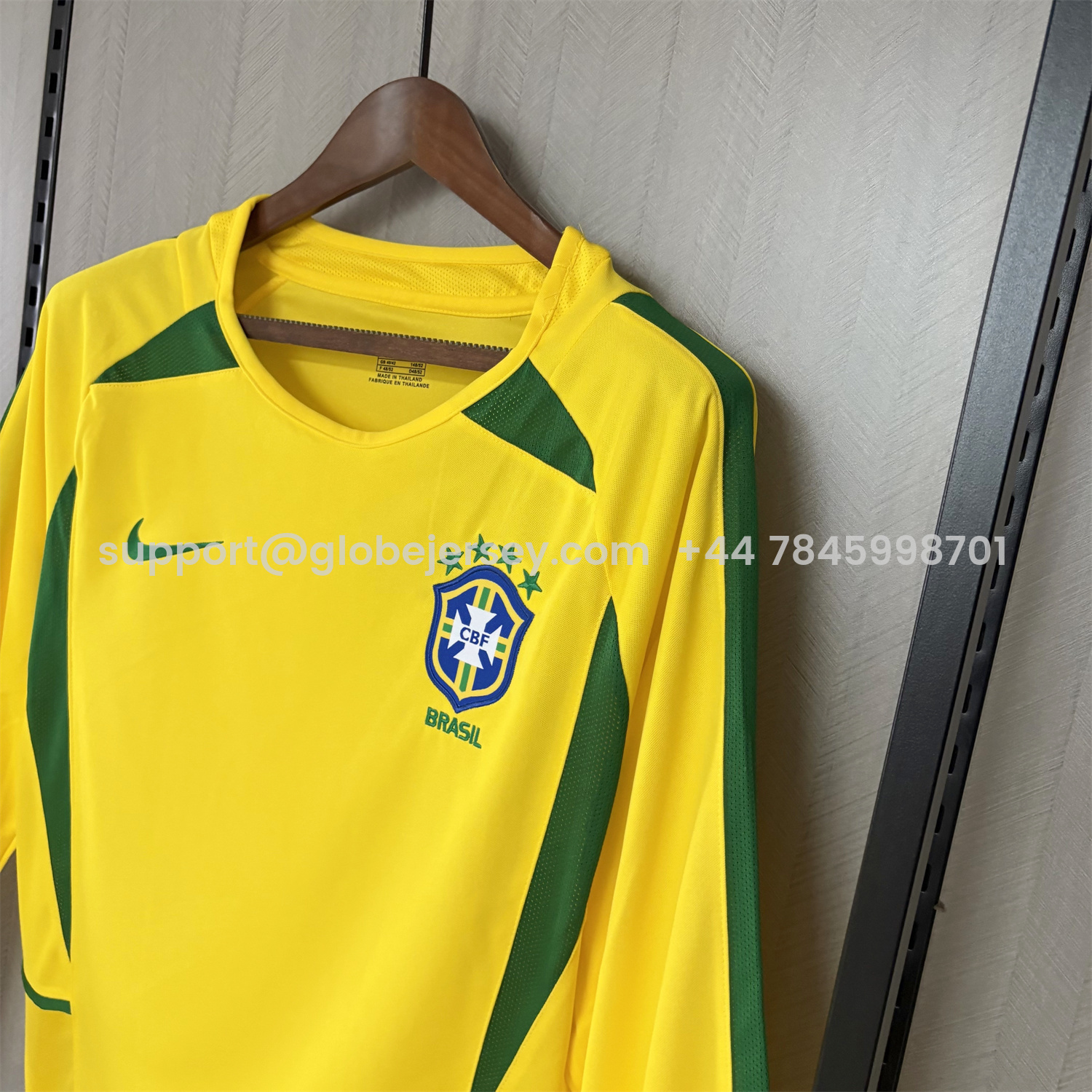 GlobeJersey-Retro Brazil 2002 Home Long Sleeves Jersey