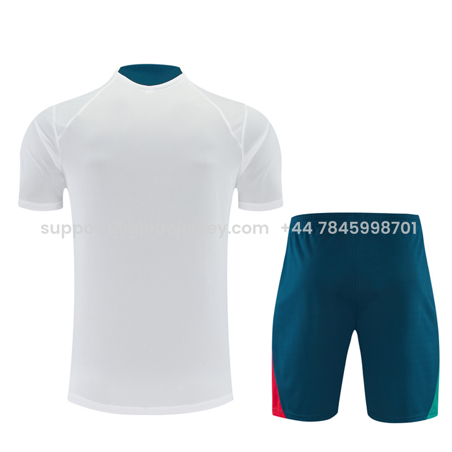 GlobeJersey-Portugal 2026 Short-Sleeve Training Set - White With Red And Green Accents Top & Dark Blue With A Red Stripe Pants