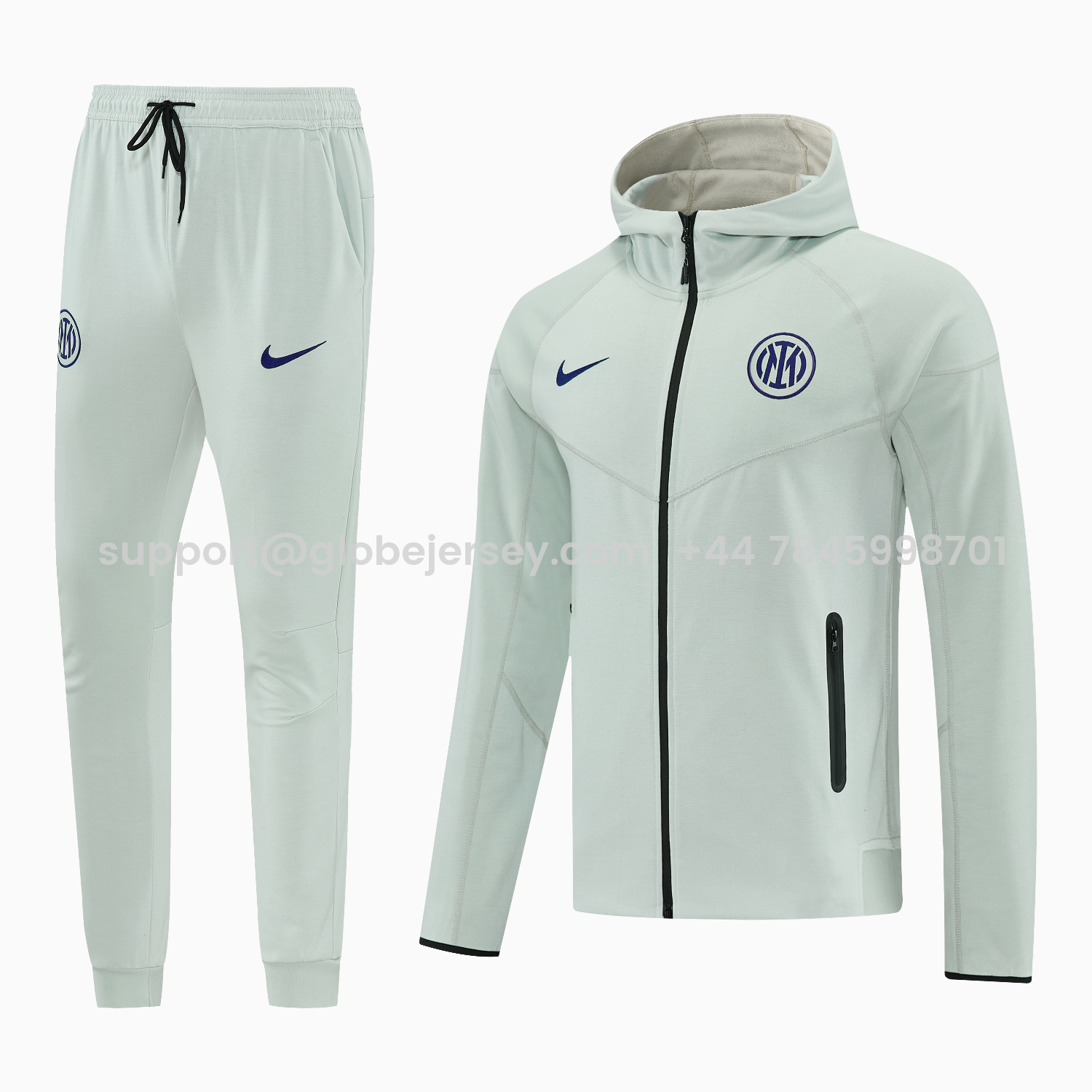 GlobeJersey-Inter Milan 25-26 Hooded Windbreaker Training Set - Grey Green Top & Pants