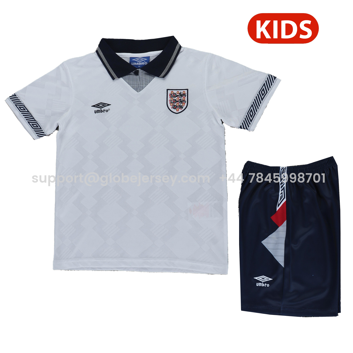 GlobeJersey-Retro England 1990 Home Kids Kit