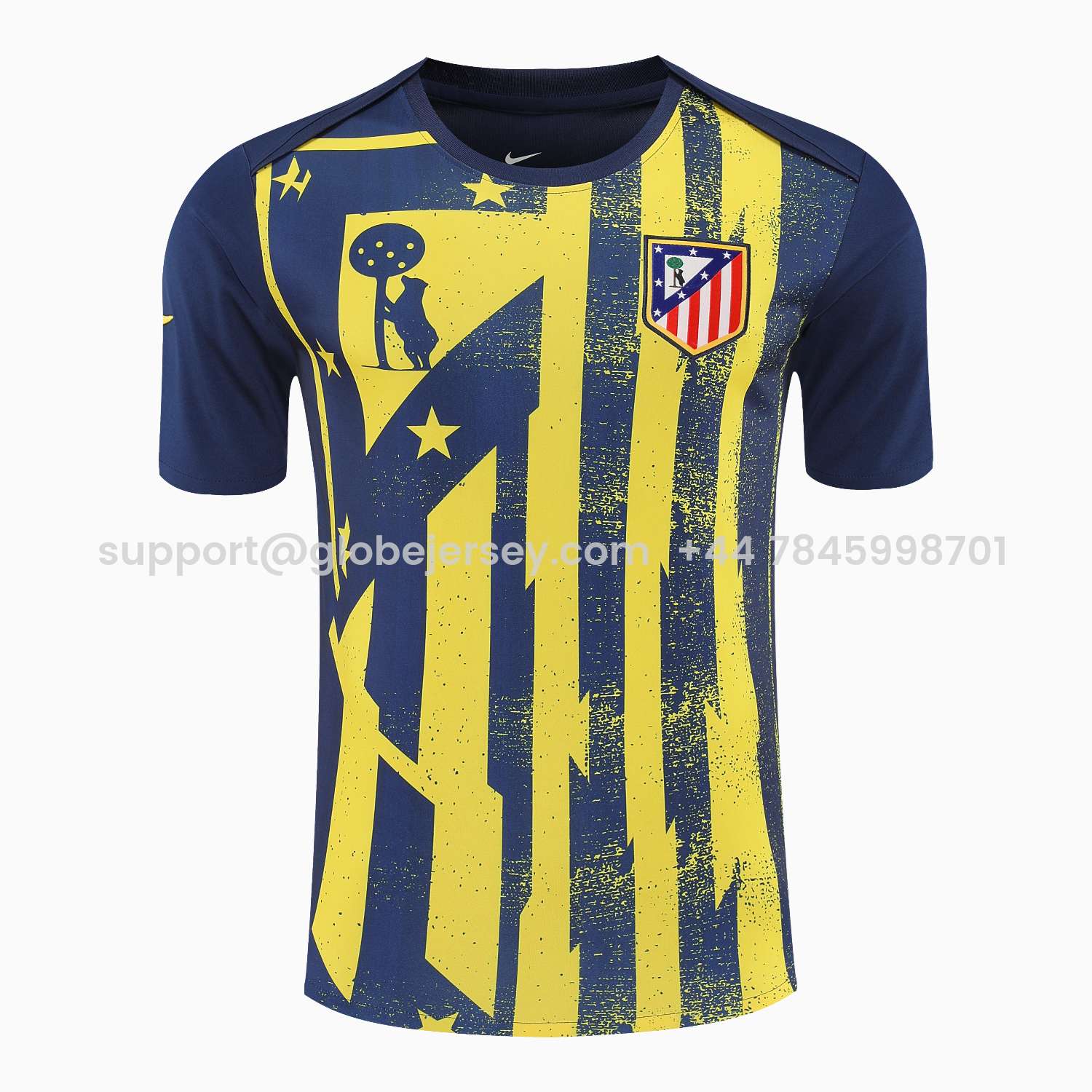 GlobeJersey-Atletico Madrid Short-Sleeve Training Set - Blue Yellow Top & Blue Shorts