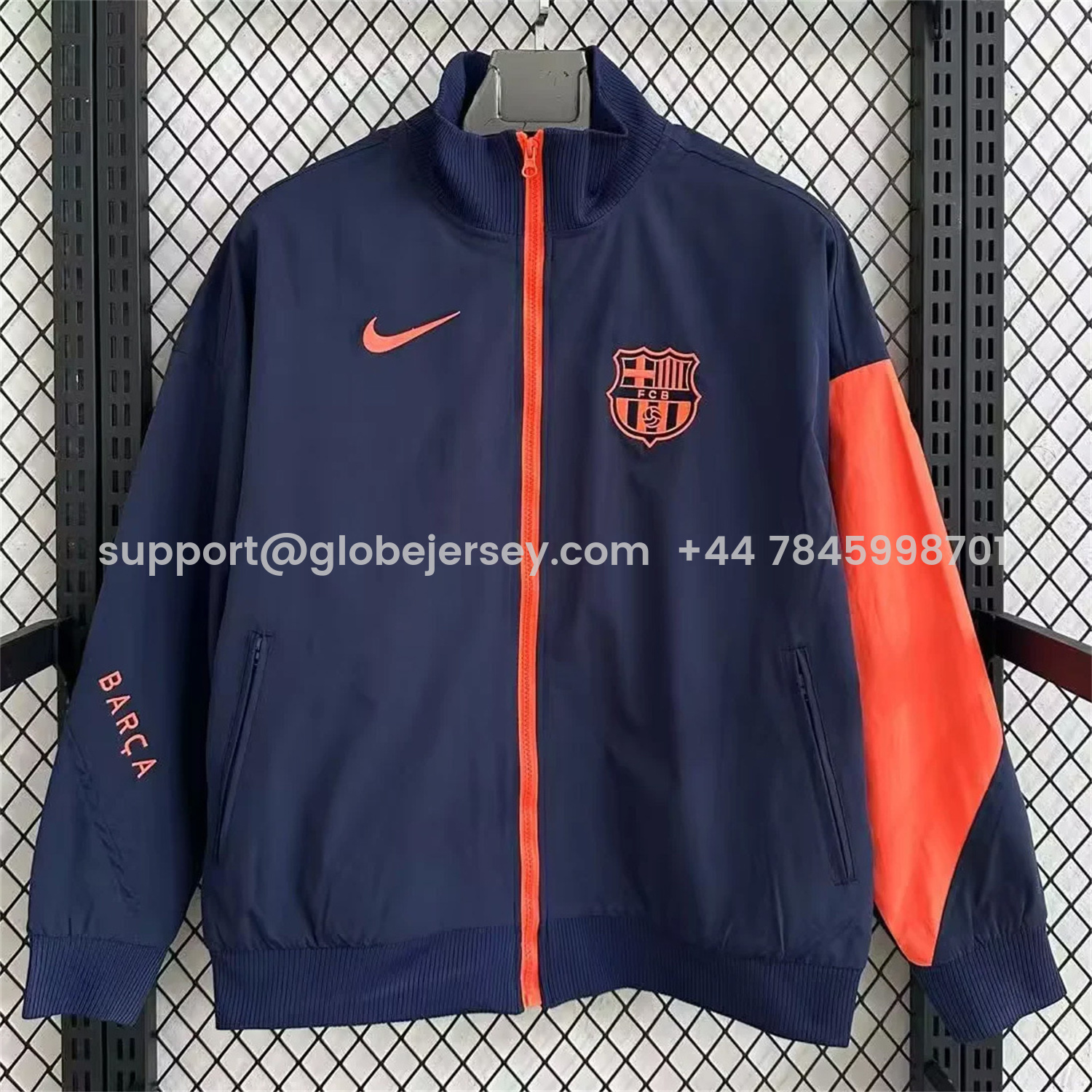 GlobeJersey-Barcelona 25-26 Windbreaker Jacket - Dark Blue And Orange