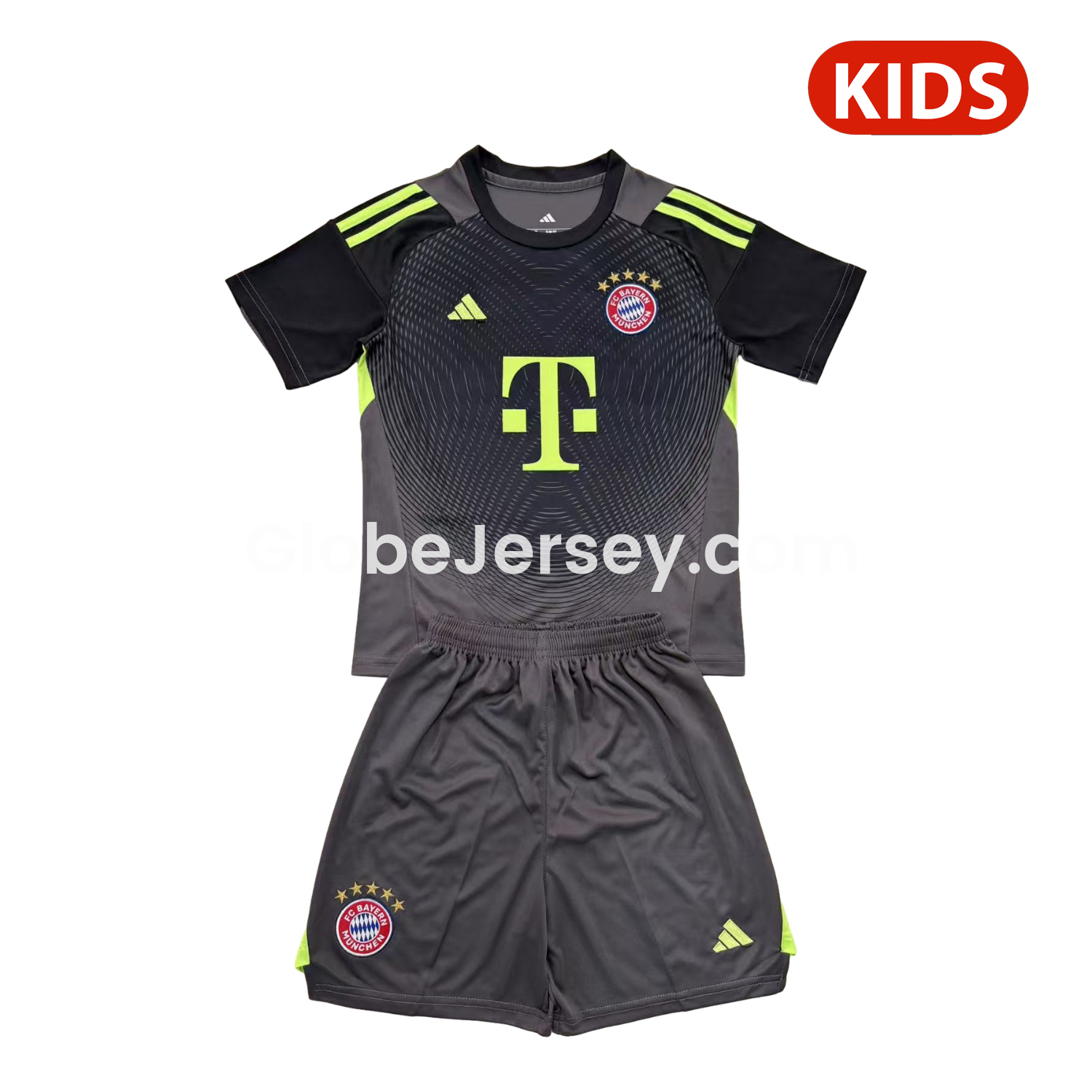 GlobeJersey-Bayern Munich 25-26 Grey Black Goalkeeper Kids Kit