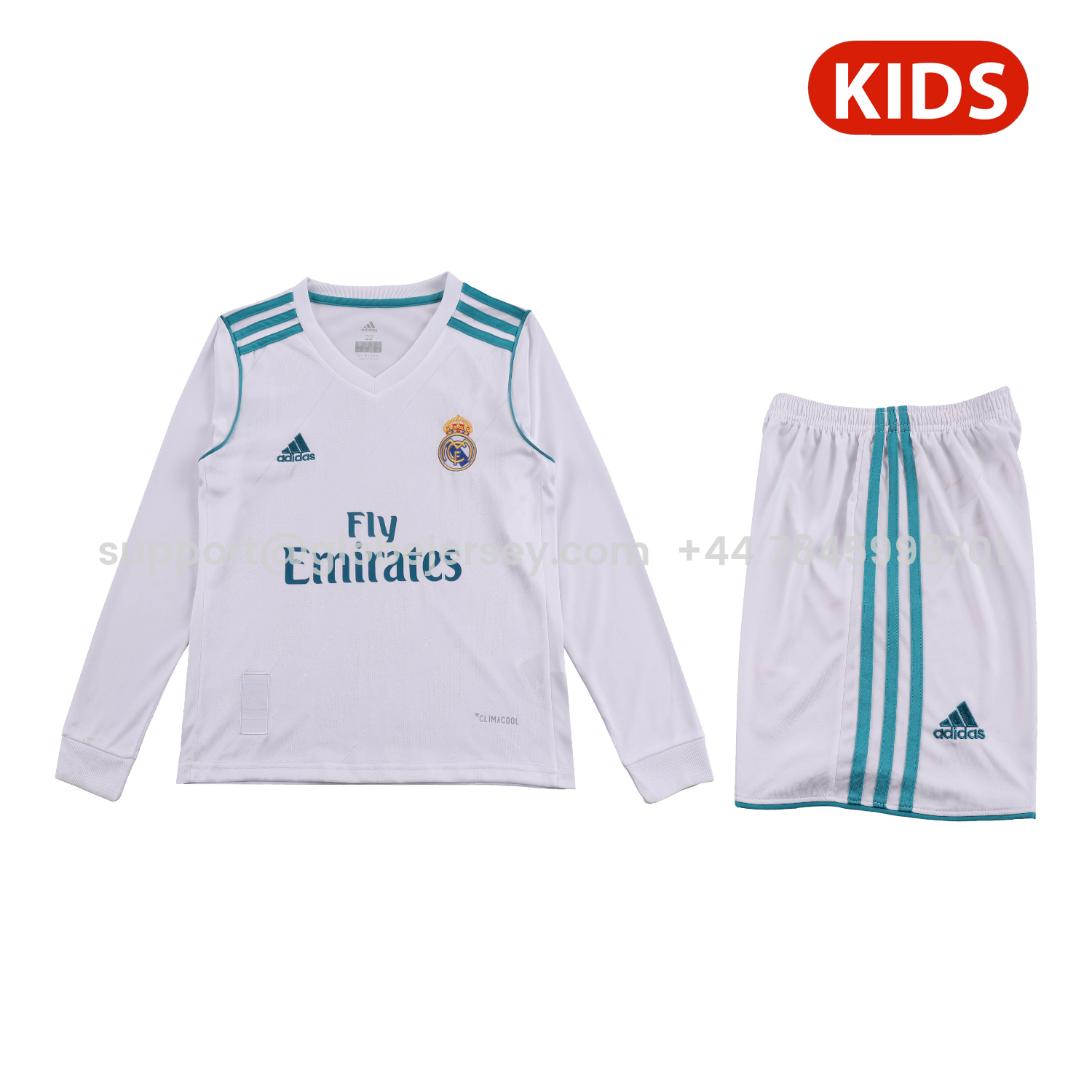 GlobeJersey-Retro Real Madrid 17-18 Home Long Sleeves Kids Kit