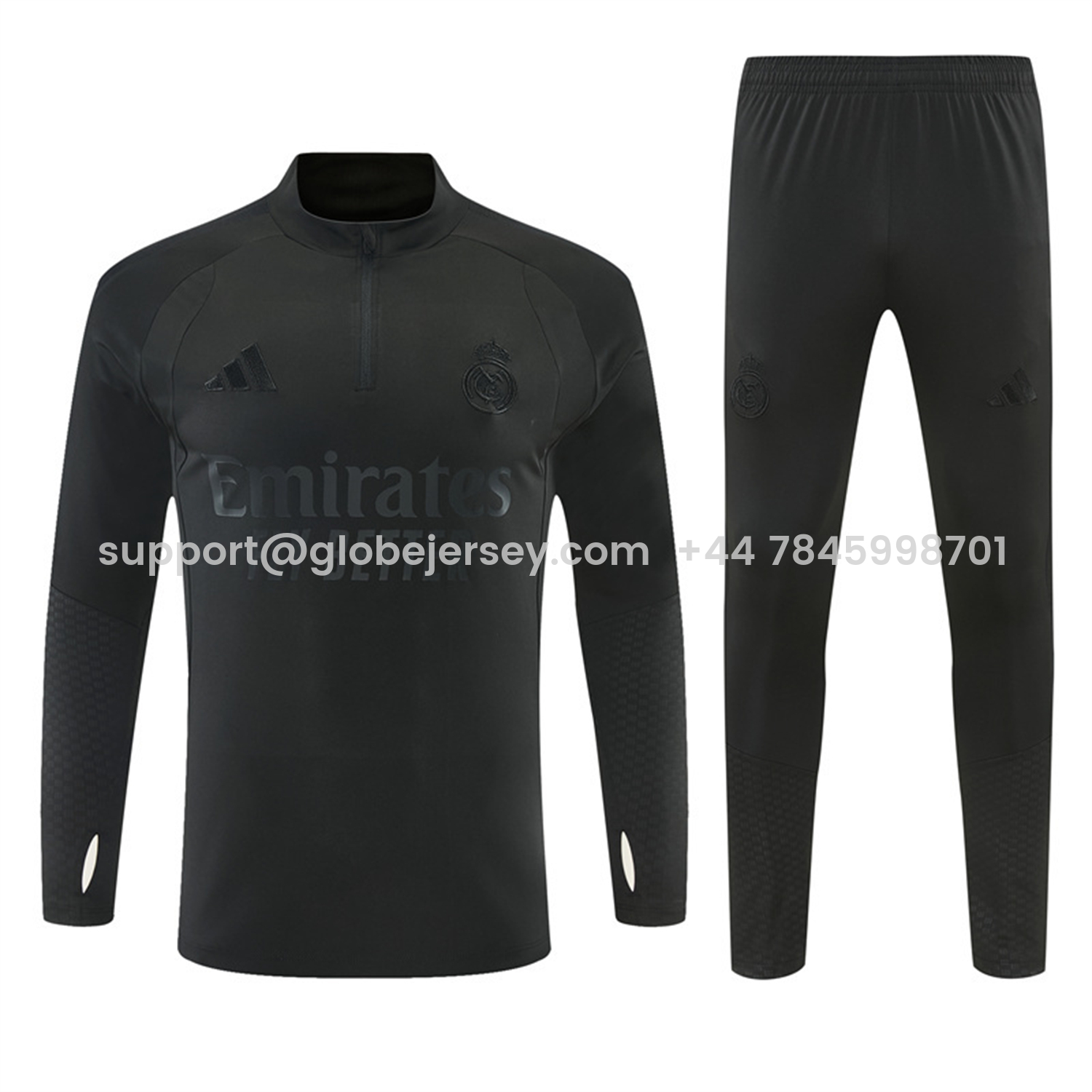 GlobeJersey-Real Madrid 26-27 Long Sleeves Training Set - Pure Black Top And Pants