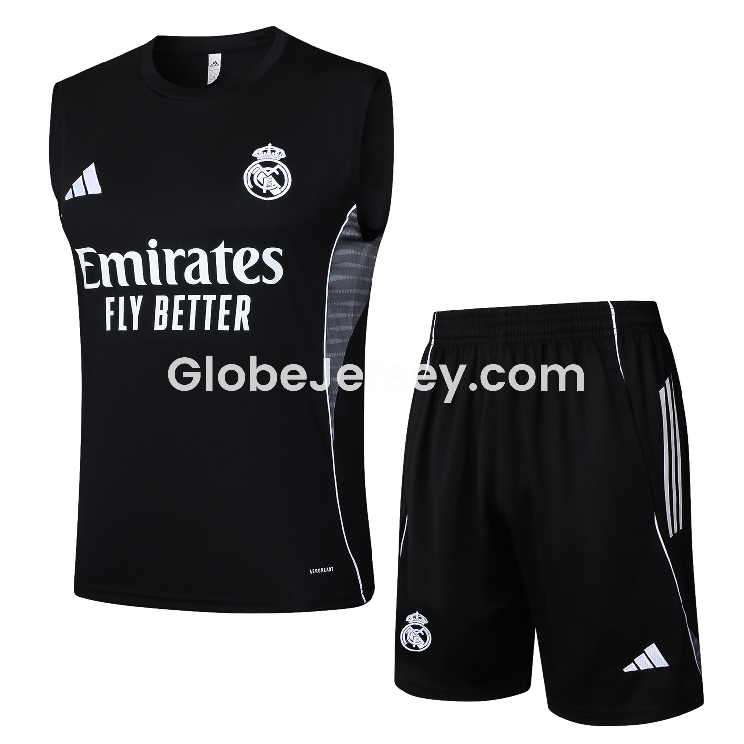 GlobeJersey-Real Madrid 25-26 Vest Training Set - Black Vest and Black Shorts