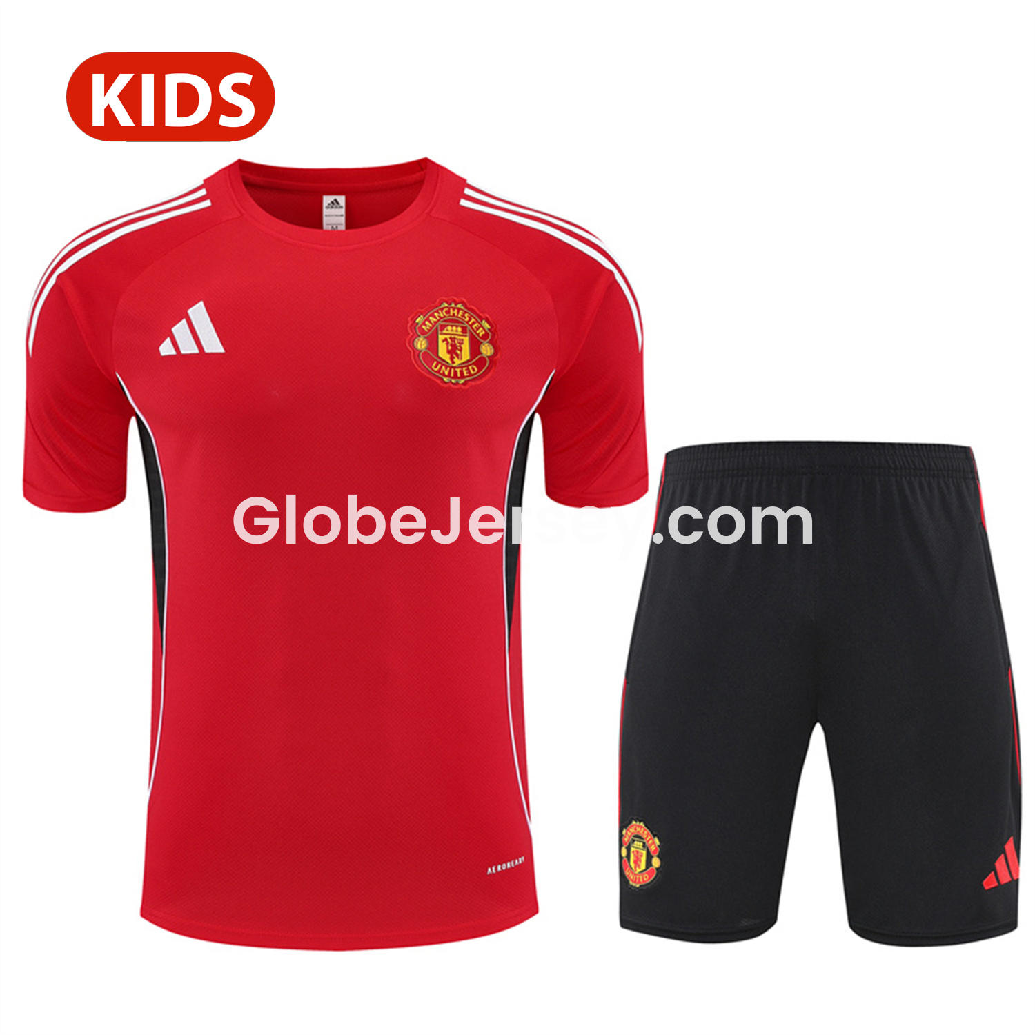 GlobeJersey-Manchester United 25-26 Kid Short-Sleeve Training Set - Red Top & Black Shorts