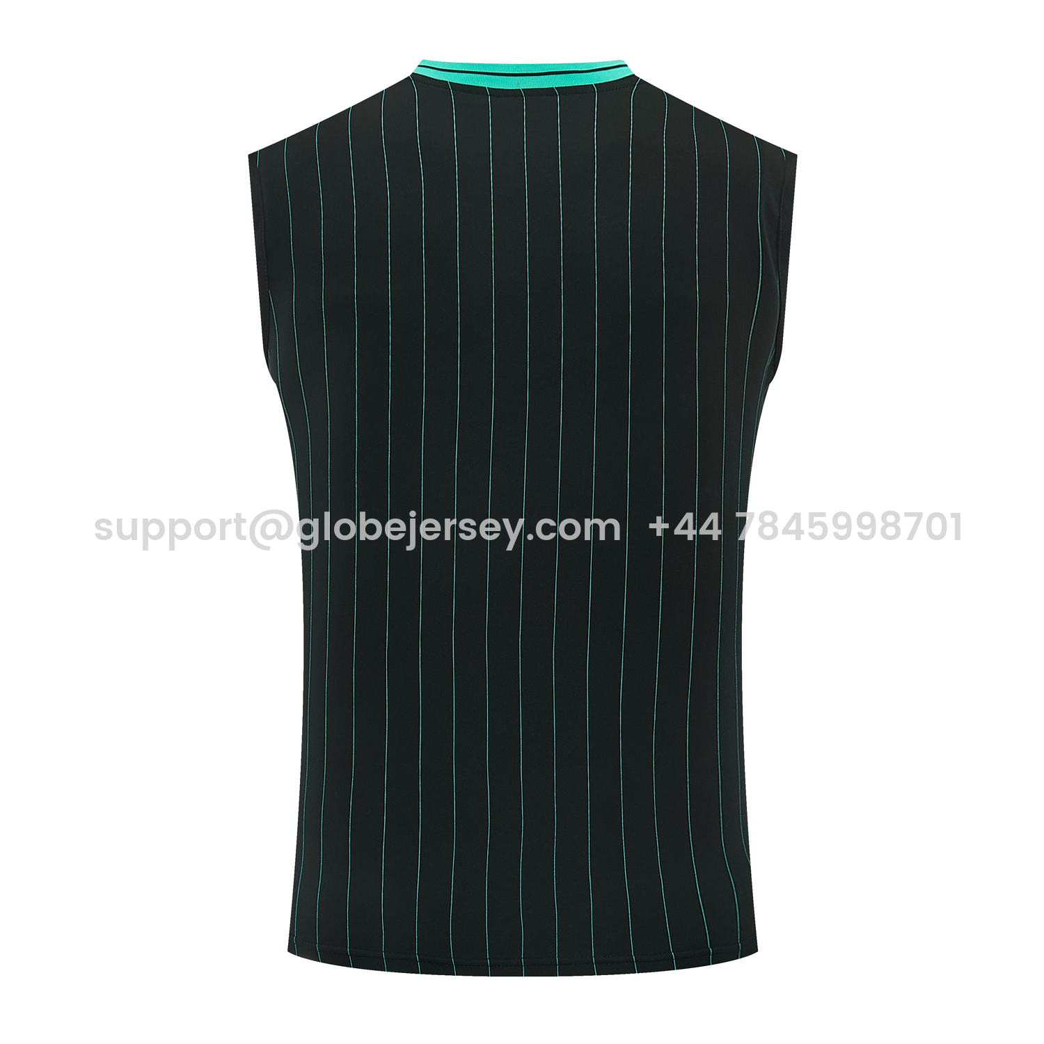 GlobeJersey-Liver.pool 25-26 Retro Style Vest Training Set - Black With Turquoise Stripes Top & Pants