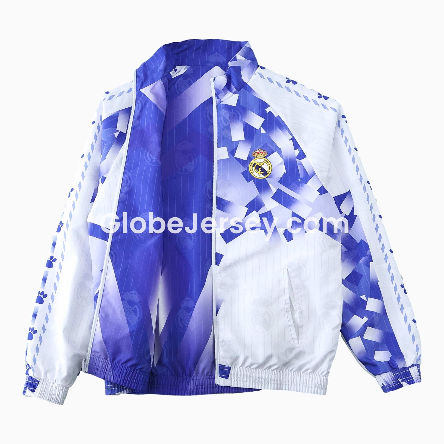 GlobeJersey-Retro Real Madrid 1996-97 Double Sided Reversible Windbreaker - Blue & Green