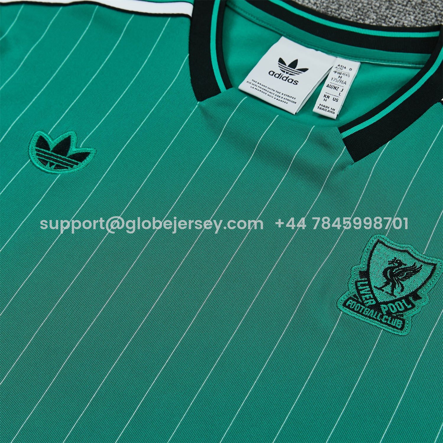 GlobeJersey-Liver.pool 25-26 Retro Style Short-Sleeve Training Set - Green With White Stripes Top & Pants