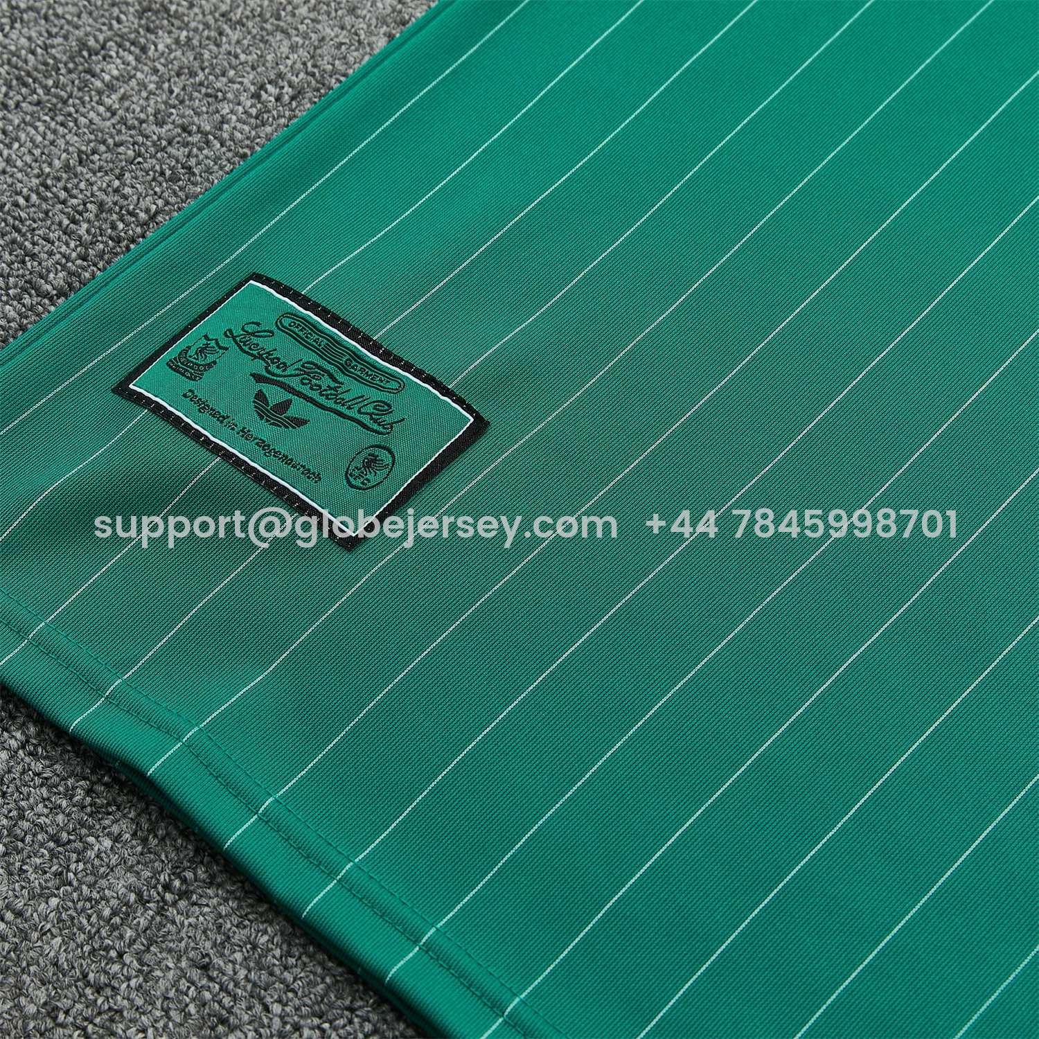 GlobeJersey-Liver.pool 25-26 Retro Style Vest Training Set - Green With White Stripes Top & Pants