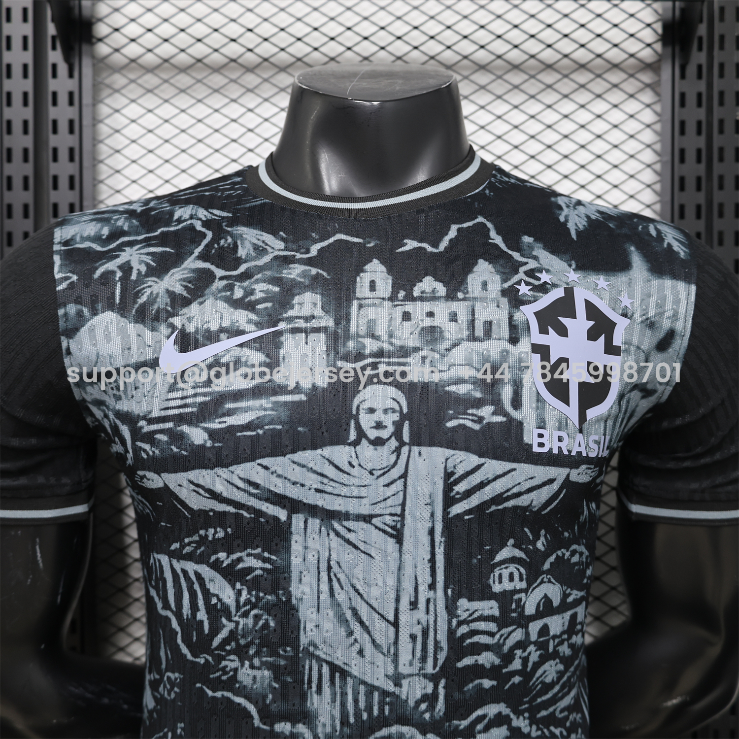 GlobeJersey-Brazil 2026 Grey Jesus Black Special Jersey - Player Version