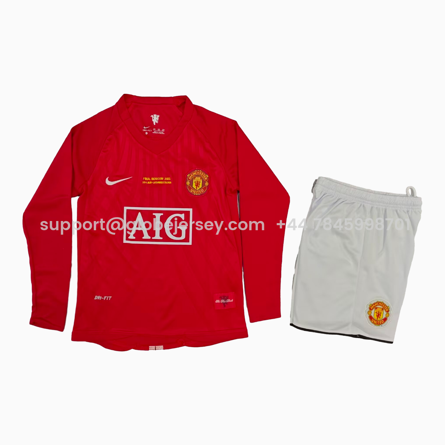 GlobeJersey-Retro Manchester United 2007-08 Home Long Sleeves Kids Kit