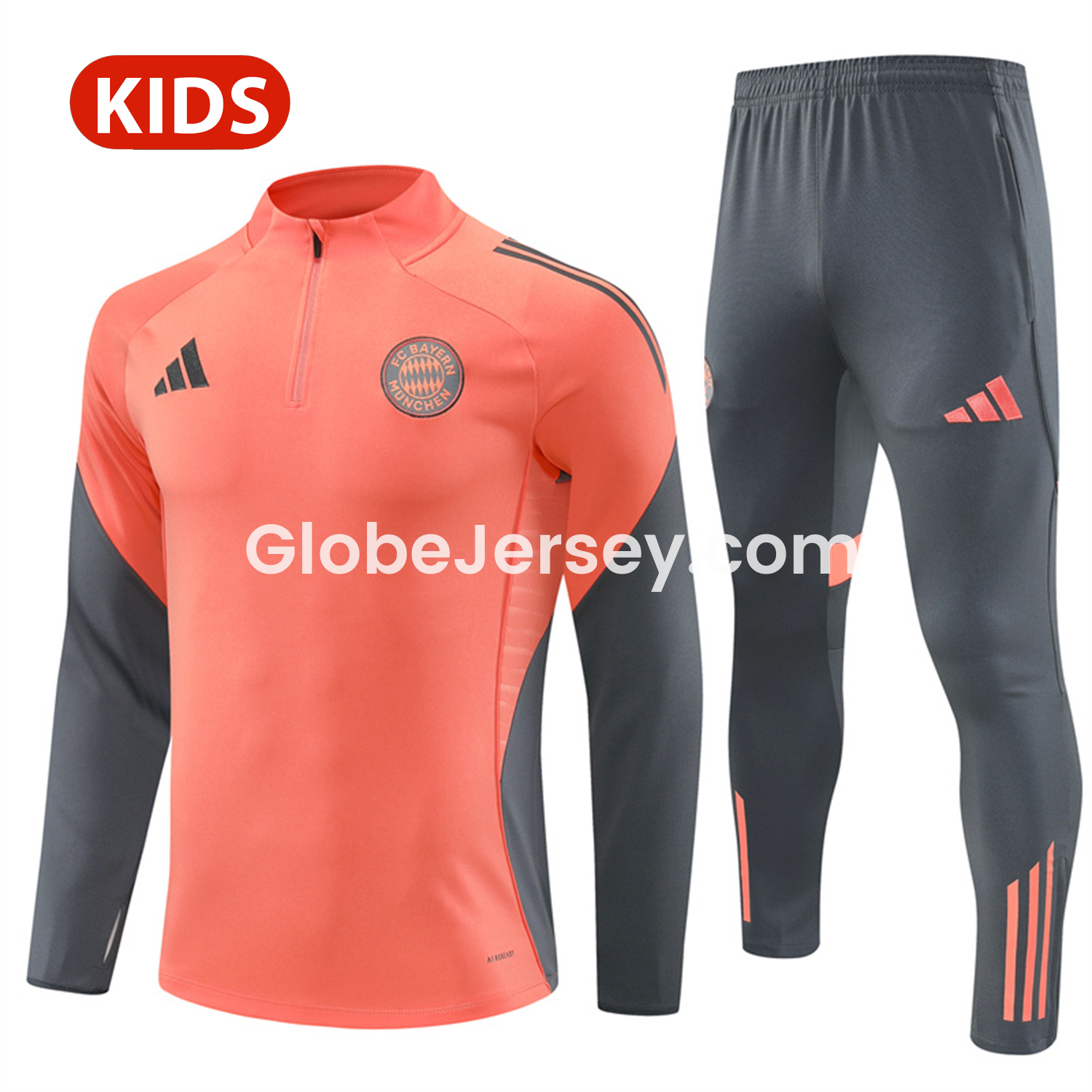 GlobeJersey-Bayern Munich 25-26 Kid Long Sleeves Training Set - Orange Top & Gray Pants