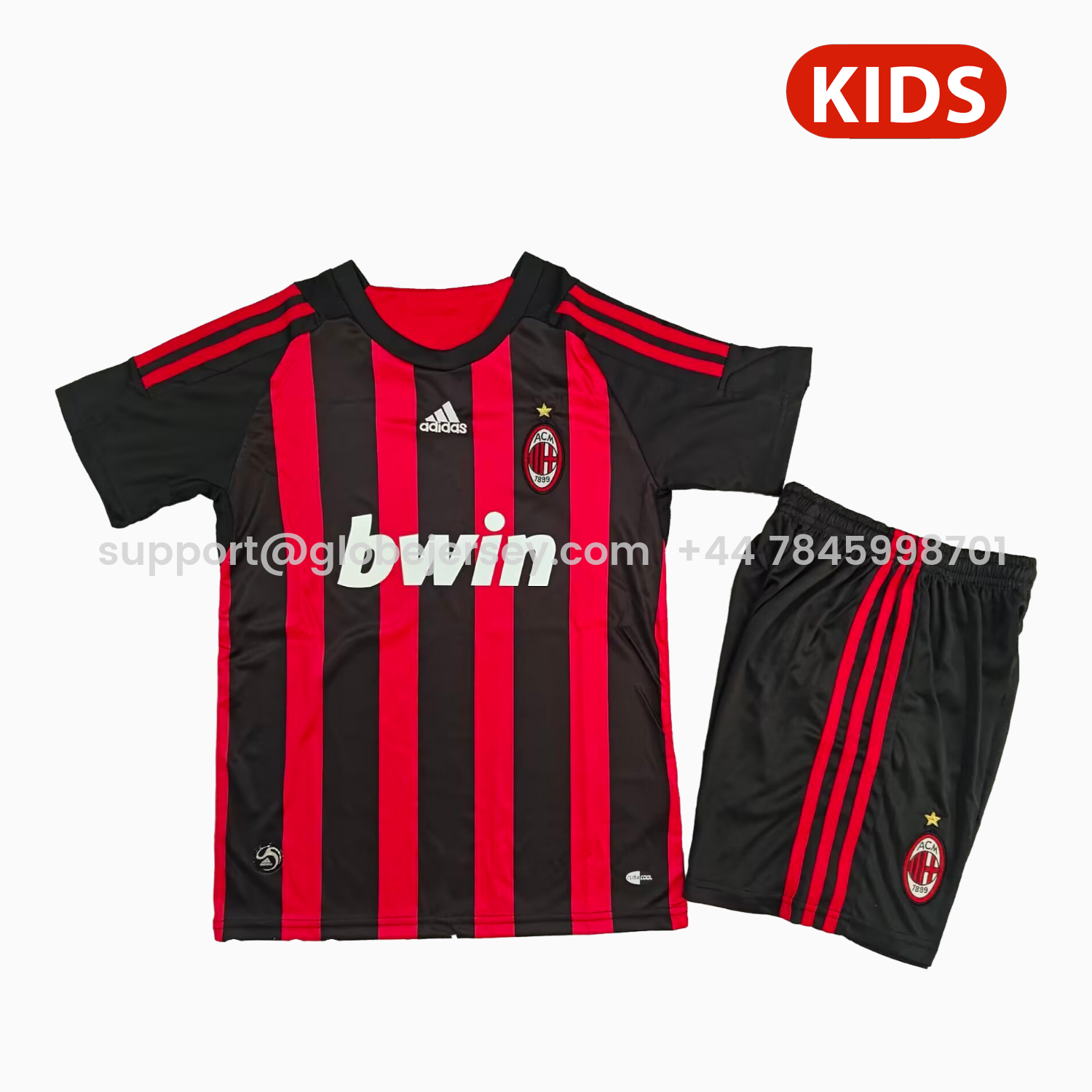 GlobeJersey-Retro AC Milan 2008-09 Home Kids Kit