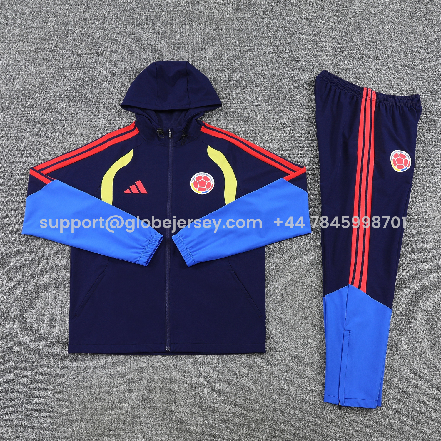GlobeJersey-Colombia 2026 Hooded Windbreaker Training Set - Dark Blue and Pants