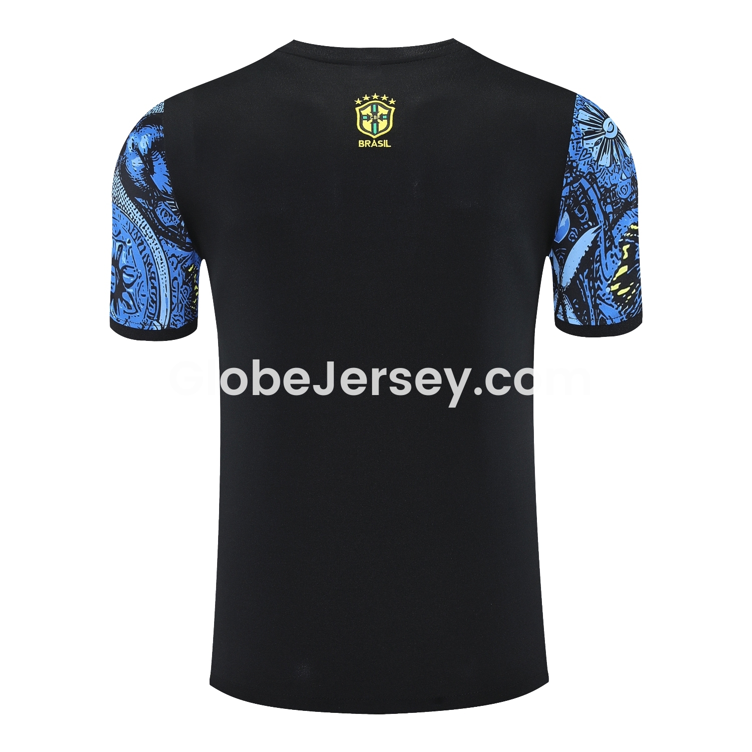 GlobeJersey-Brazil 25-26 Blue Jesus Statue Short-Sleeve Training Set - Blue Top & Black Shorts