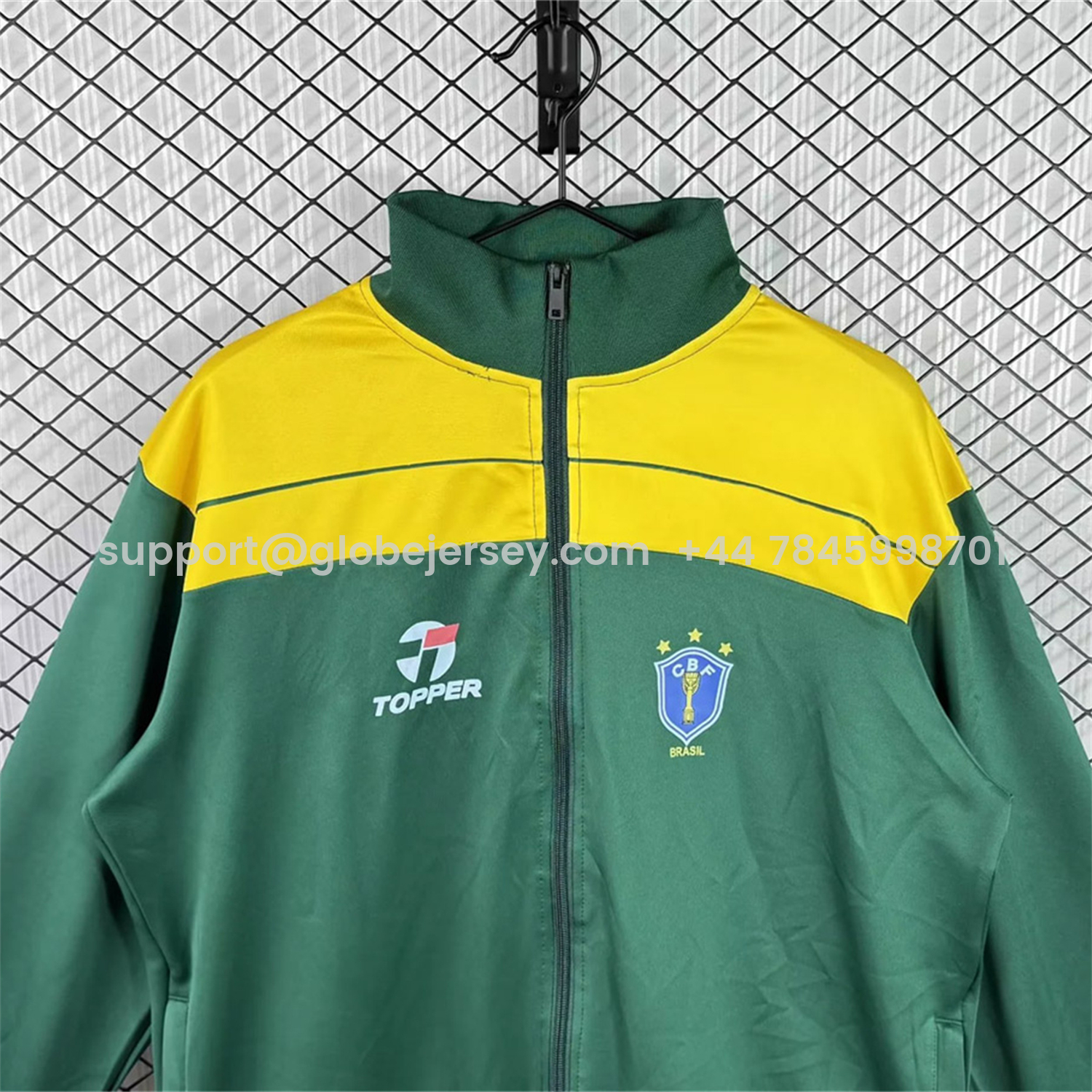GlobeJersey-Retro Brazil 1982 Green With Yellow Band Windbreaker Jacket