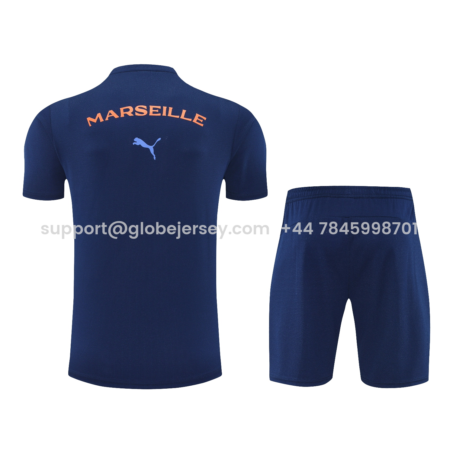GlobeJersey-Marseille 25-26 Short-Sleeve Training Set - Blue Top & Blue Shorts