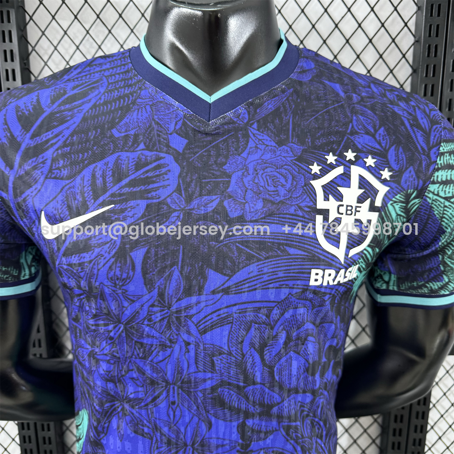 GlobeJersey-Brazil 25-26 Blue Flowers and Leaves Jersey - Player Version