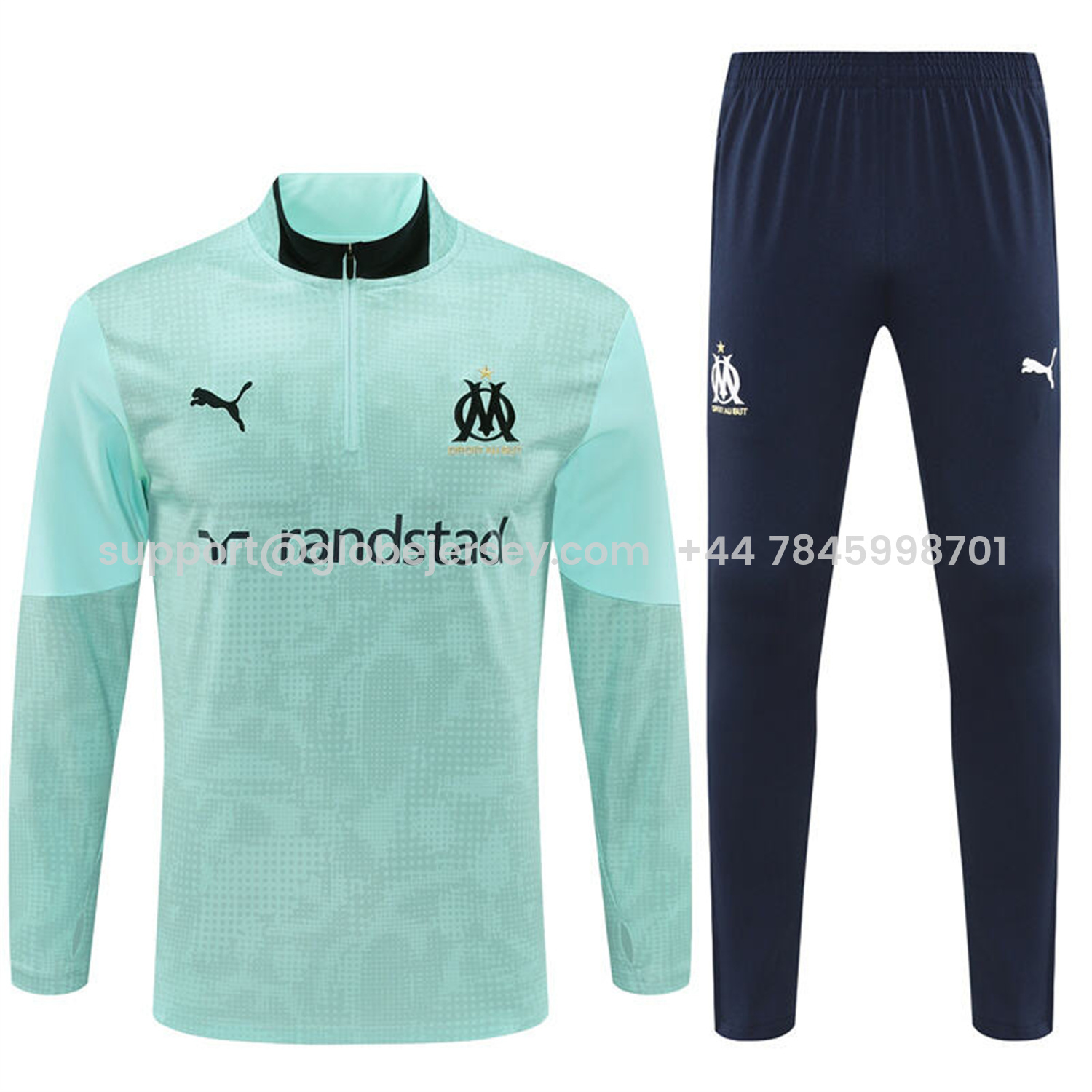 GlobeJersey-Marseille 25-26 Kids Long Sleeve Training Set - Nattierblue Top & Deep Blue Pants