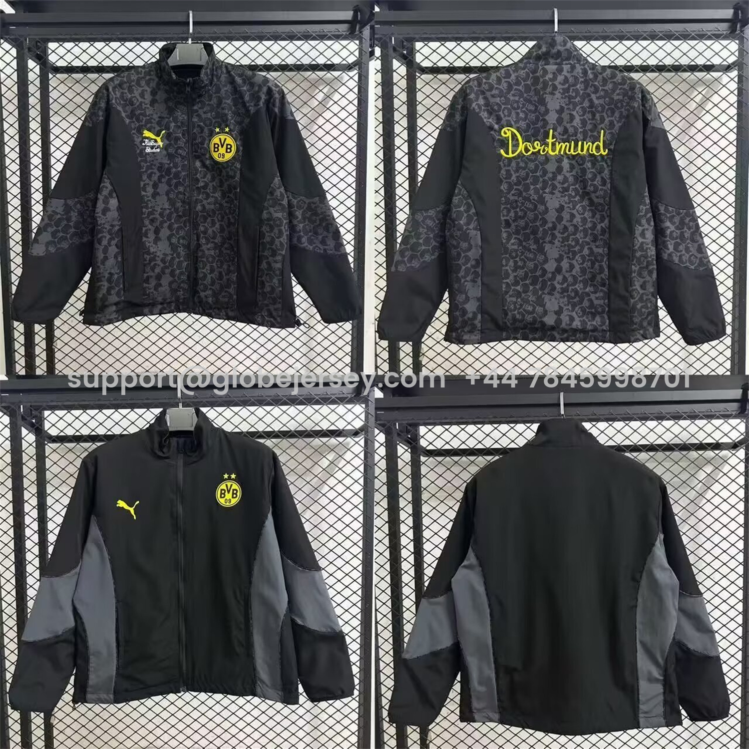 GlobeJersey-Dortmund 25-26 Black and Gray Double-Sided Training Windbreaker Jacket