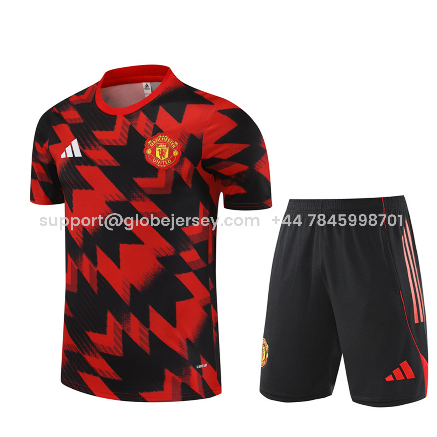 GlobeJersey-Manchester United 25-26 Short-Sleeve Training Set - Red Camouflage Top & Black Shorts