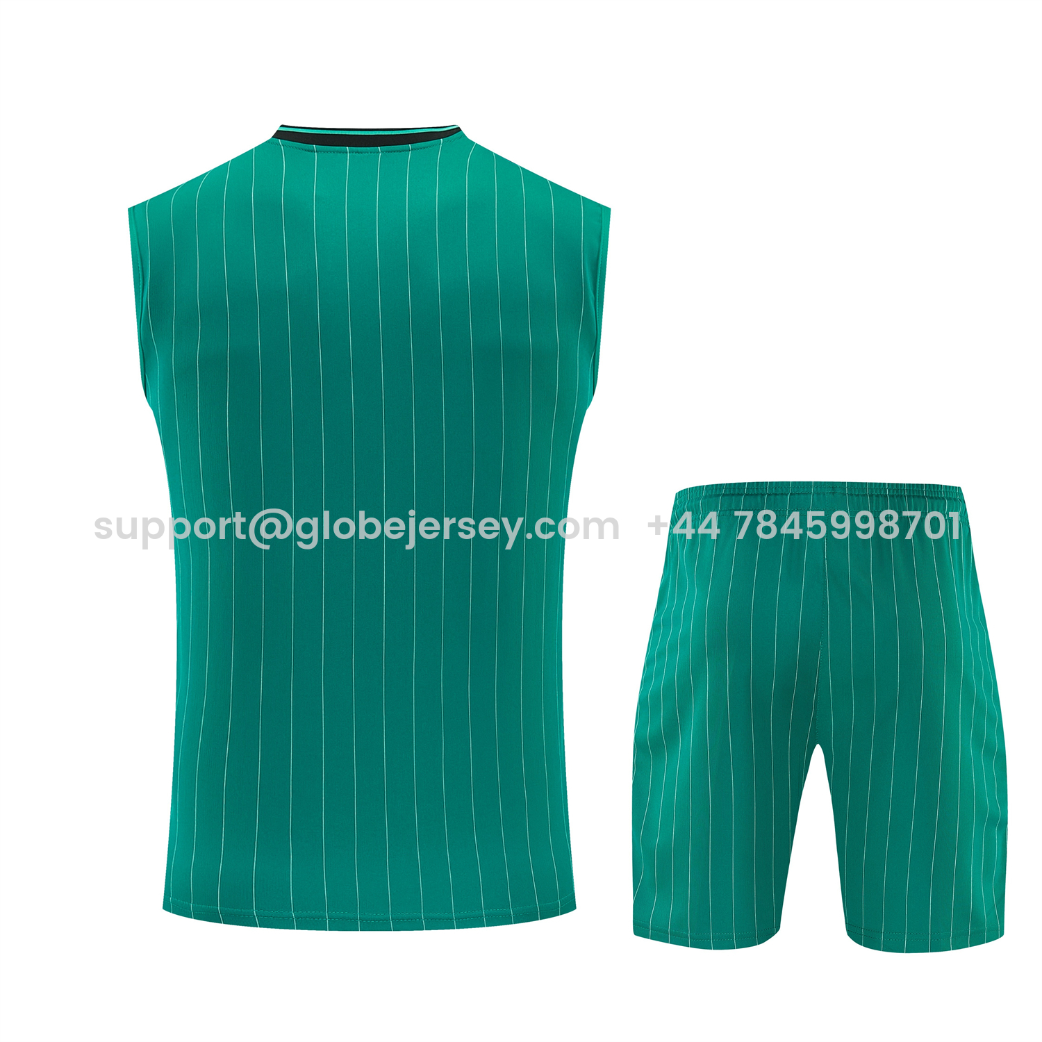 GlobeJersey-Liver.pool 25-26 Retro Style Vest Training Set - Green With White Stripes Top & Pants