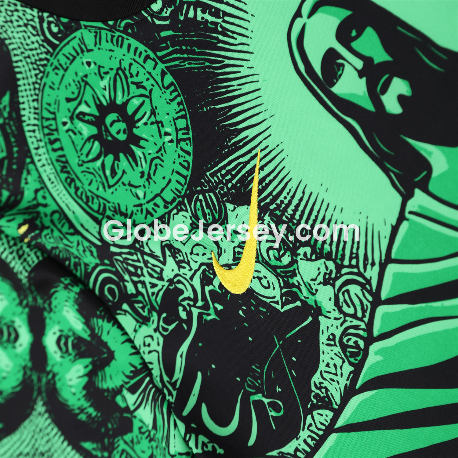 GlobeJersey-Brazil 25-26 Green Jesus Statue Short-Sleeve Training Set - Green Top & Black Shorts