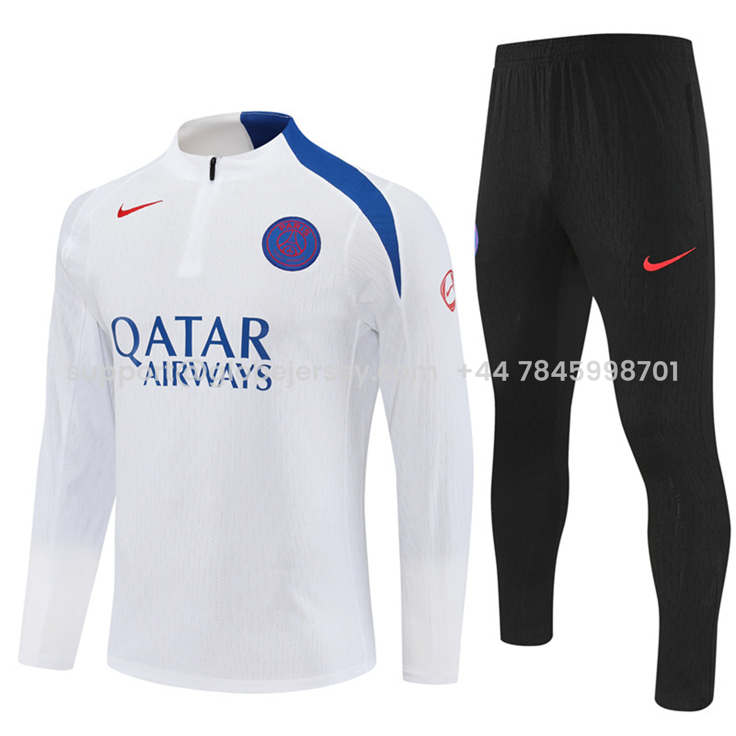 GlobeJersey-Paris Saint-Germain PSG 25-26 Long Sleeve Training Set - Player Version - White Top and Black Pants