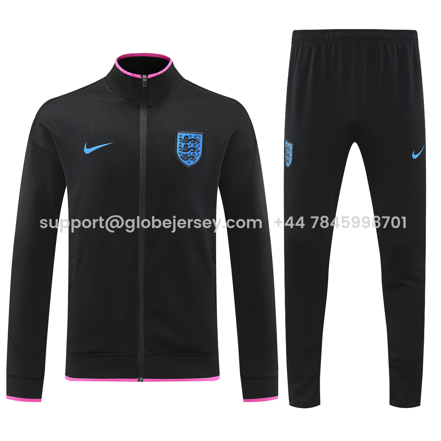 GlobeJersey-England 2026 Jacket Training Tracksuit - Black Top and Black Pants