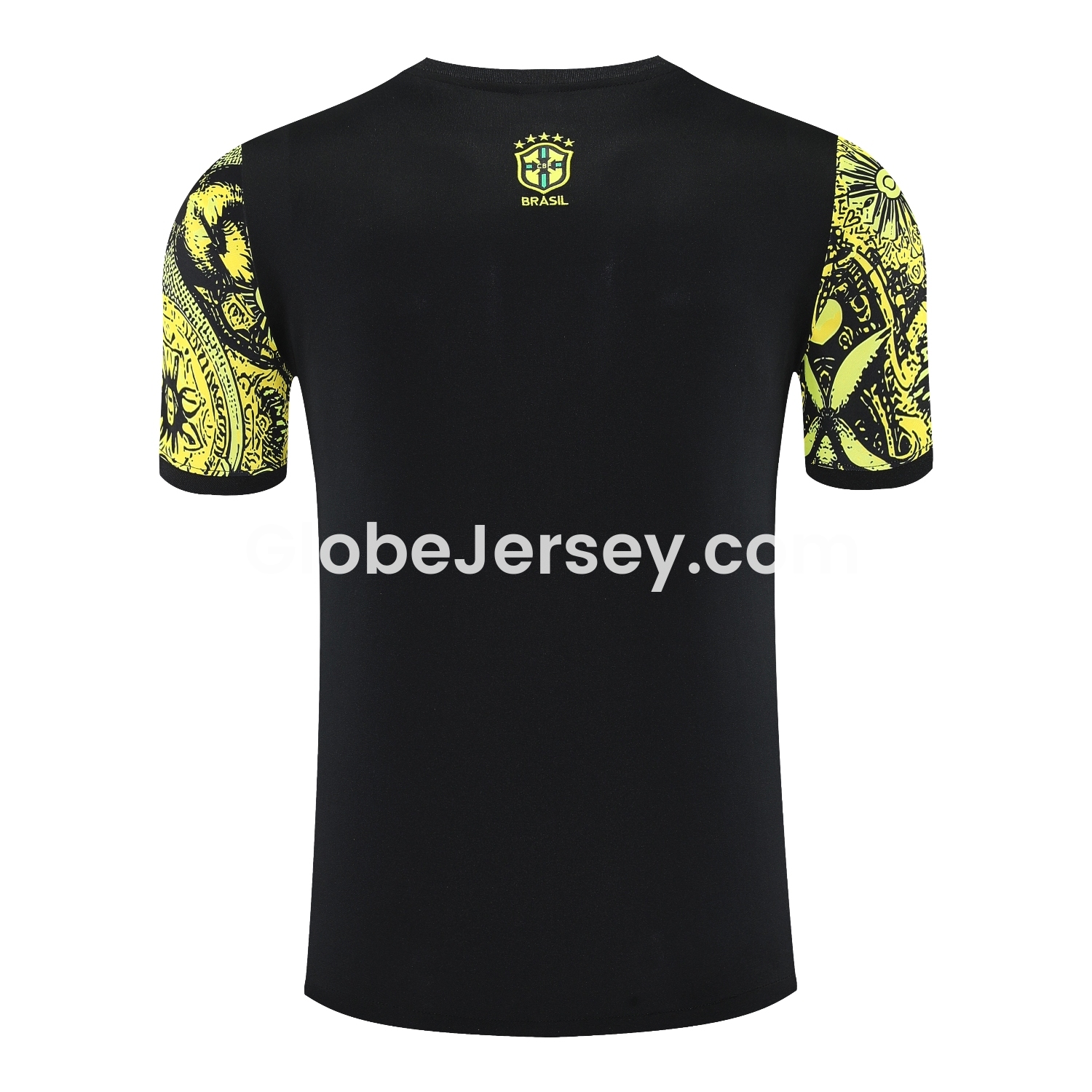 GlobeJersey-Brazil 25-26 Yellow Jesus Statue Short-Sleeve Training Set - Yellow Top & Black Shorts