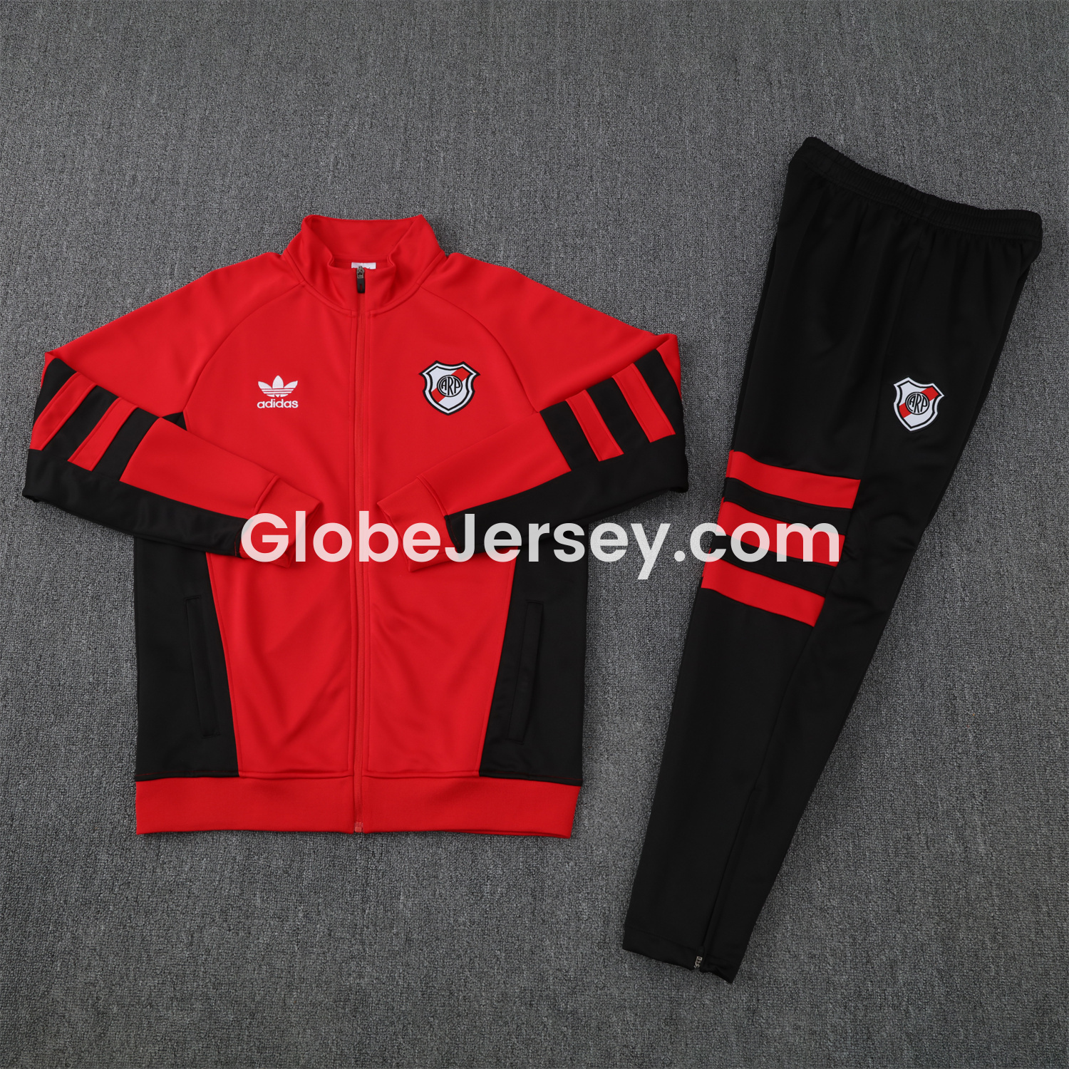 GlobeJersey-River Plate 25-26 Terrace Jacket Training Tracksuit - Red Jackets & Black Pants
