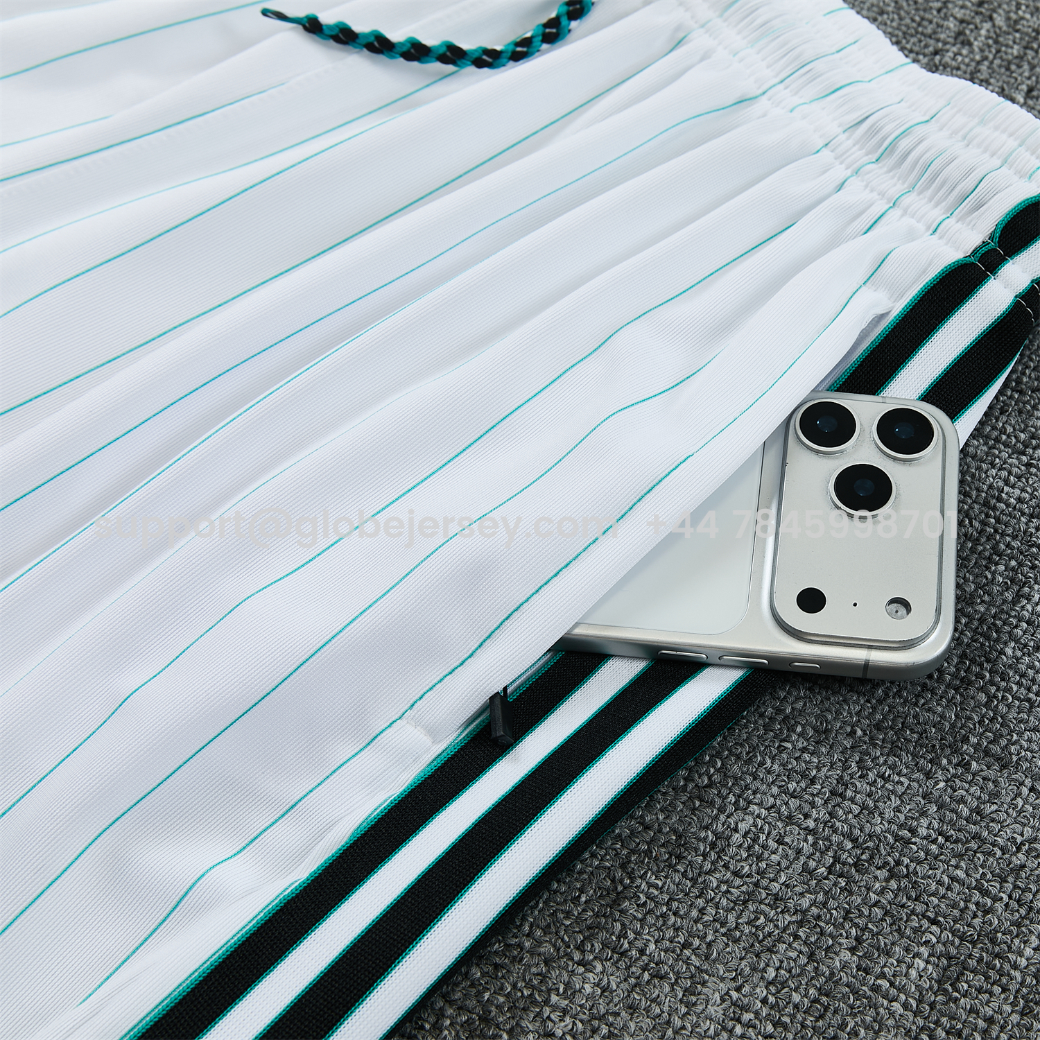 GlobeJersey-Liver.pool 25-26 Retro Style Vest Training Set - White With Green Stripes Top & Pants
