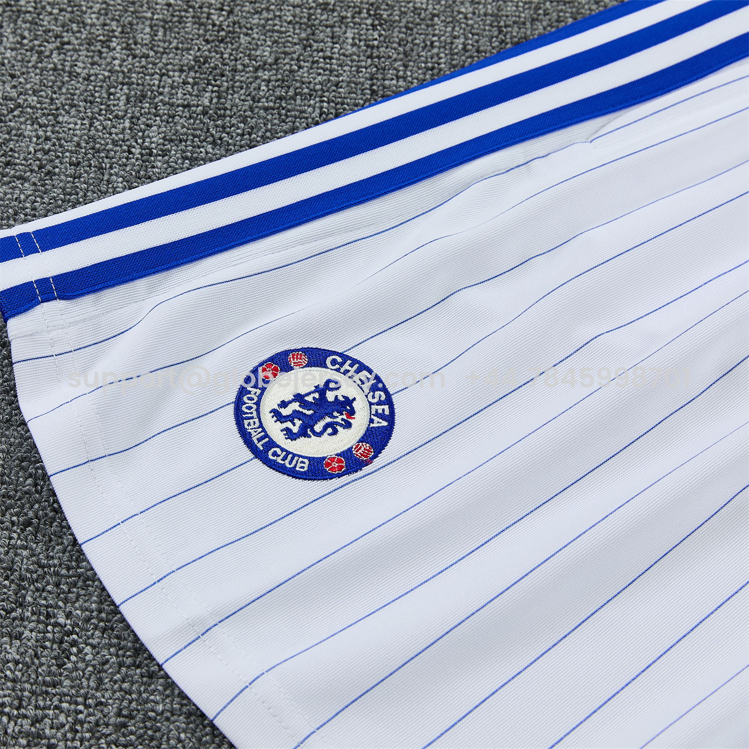 GlobeJersey-C.H.E.L.S.E.A 25-26 Retro Style Vest Training Set - Blue Top & White With Blue Stripes Pants