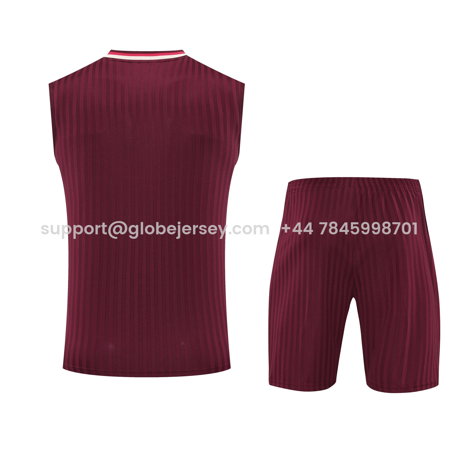 GlobeJersey-Bayern Munich 25-26 Vest Training Set - Wine Red Lines Vest & Wine Red Lines Shorts