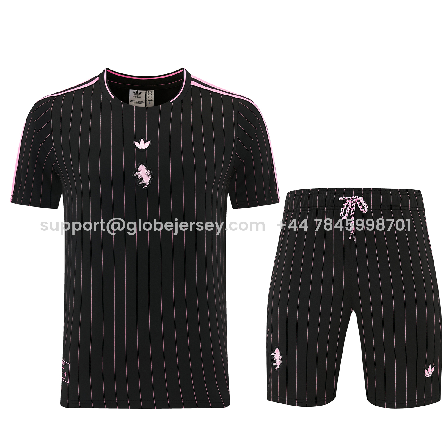 GlobeJersey-Juventus 26-27 Short-Sleeve Training Set - Pink Lines Black Top & Shorts