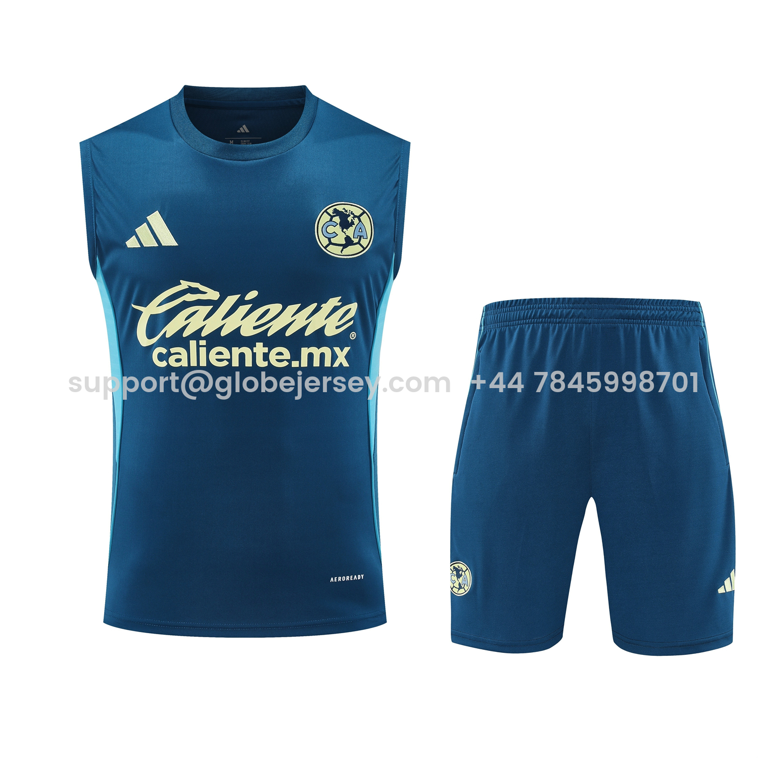 GlobeJersey-Club América 25-26 Short-Sleeve Training Set - Royal Blue With Light Blue Accents Top & Pants