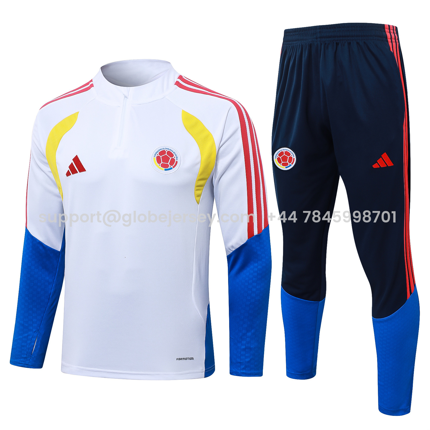 GlobeJersey-Colombia 2026 Long Sleeve Training Set - White Top & Black Pants