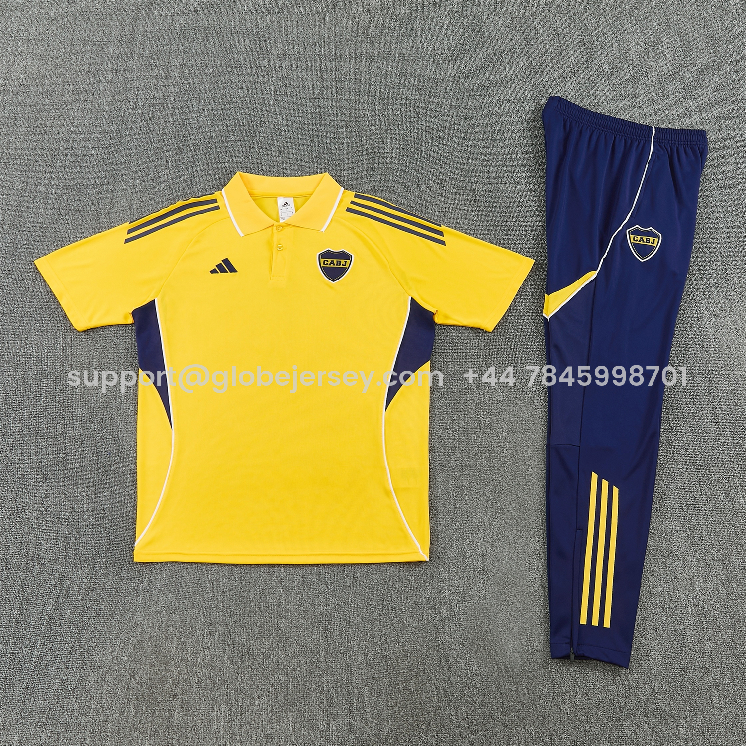 GlobeJersey-Boca Juniors 25-26 POLO Short-Sleeve Training Set - Yellow Top and Dark Blue Pants