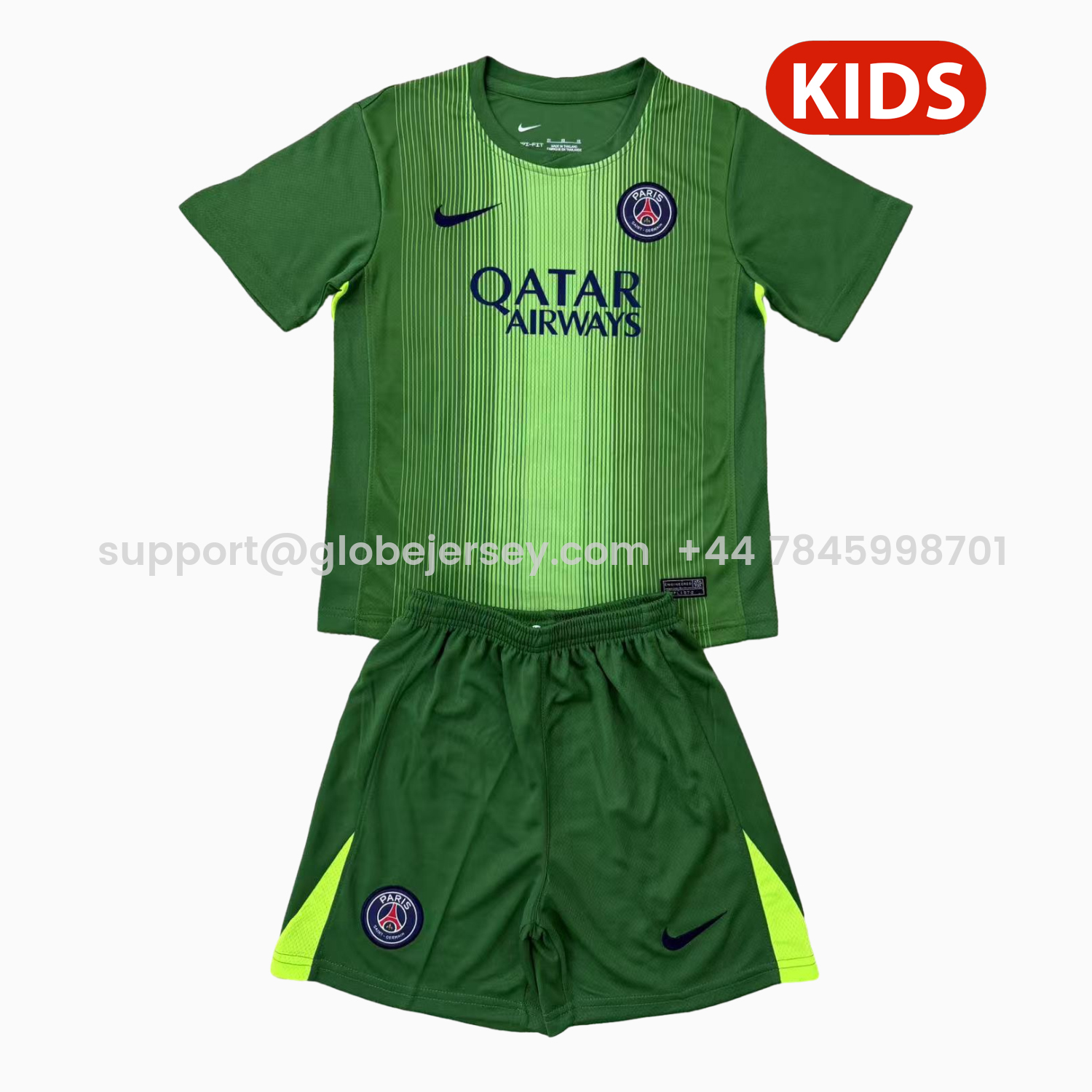 GlobeJersey-Paris Saint-Germain PSG 25-26 Green Goalkeeper Kids Kit