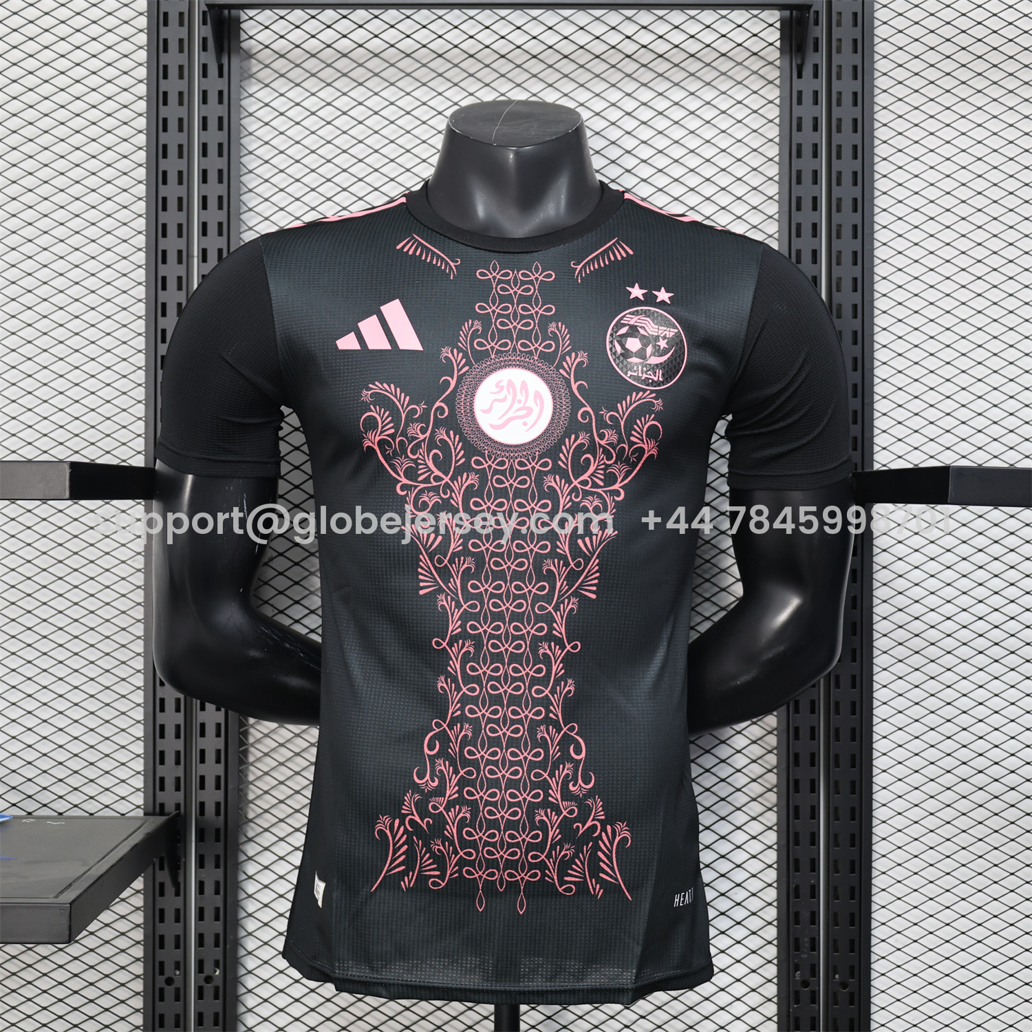 GlobeJersey-Algeria 25-26 Pure Black Jersey with Pink Pattern - Player Version