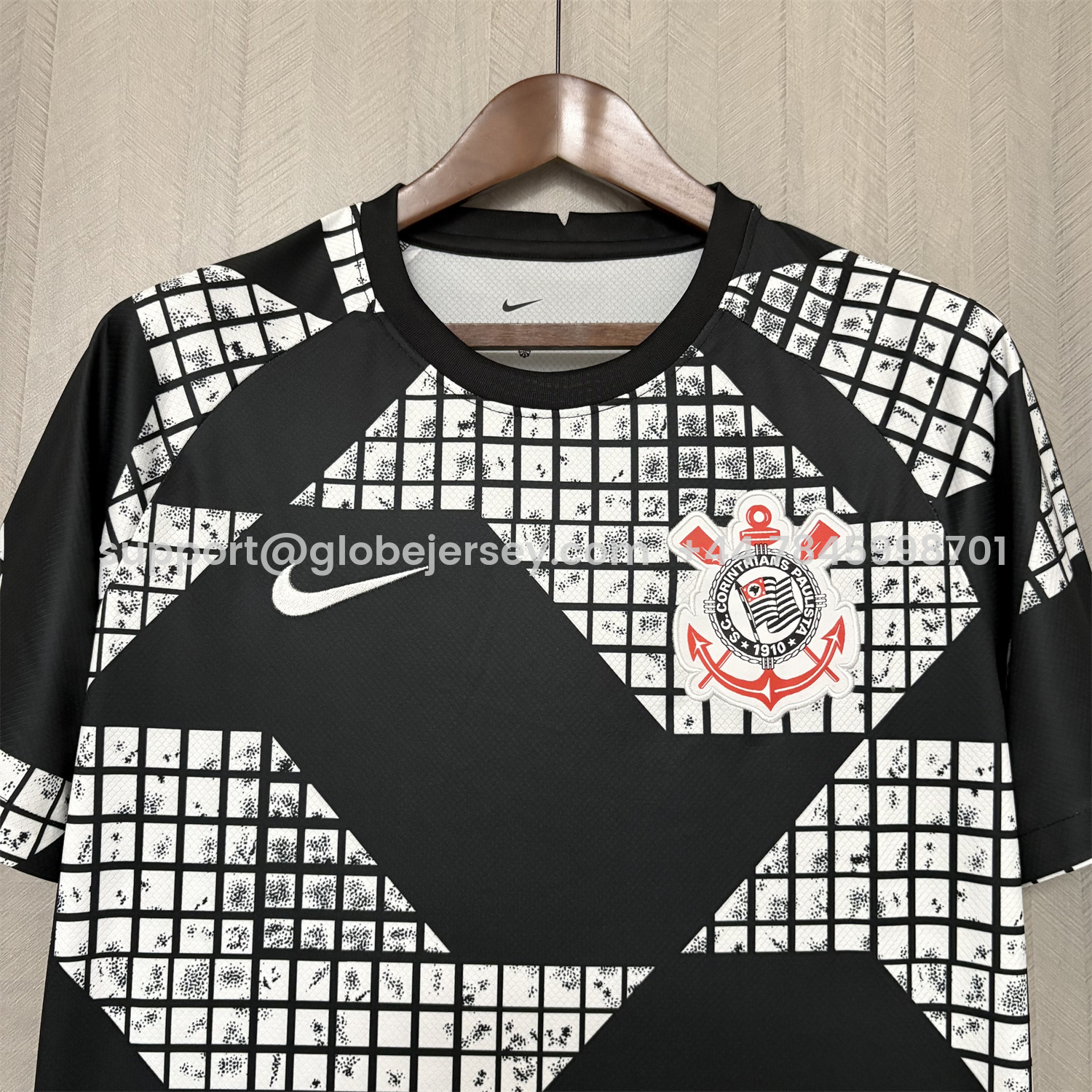 GlobeJersey-Corinthians 2025-26 White And Black Pre-Match Jersey - Fans Version