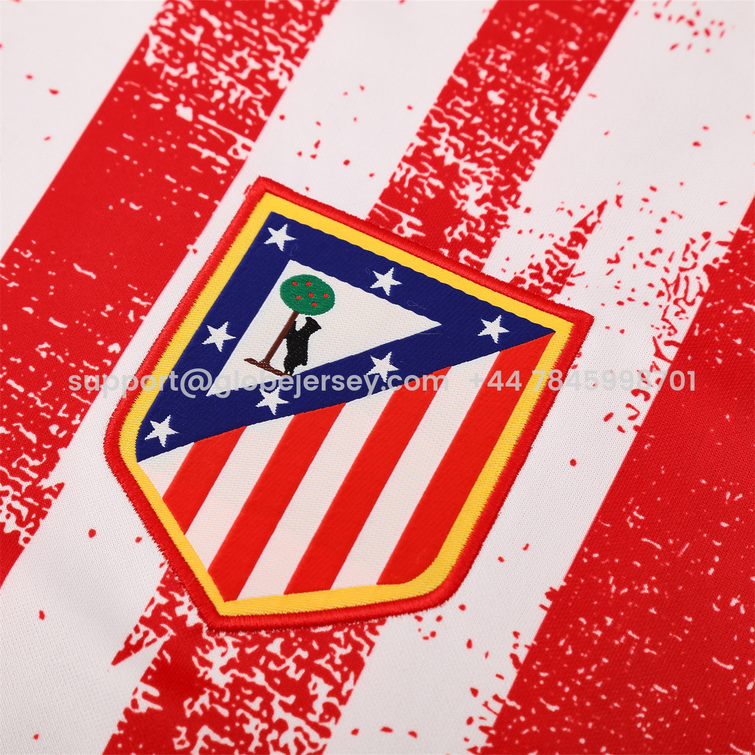 GlobeJersey-Atletico Madrid Short-Sleeve Training Set - Red White Top & Blue Shorts