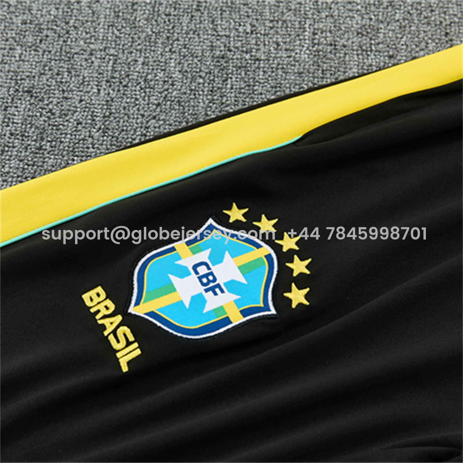 GlobeJersey-Brazil X JD 2026 Long Sleeves Training Set - Black Top And Black Yellow Pants