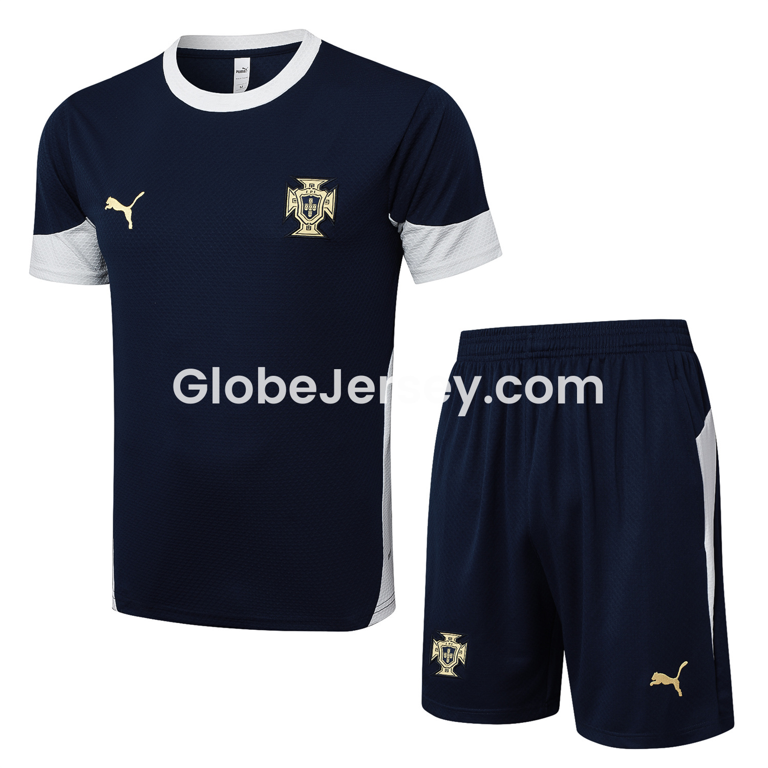 GlobeJersey-Portugal 25-26 Short-Sleeve Training Set - Deep Blue Top and Shorts